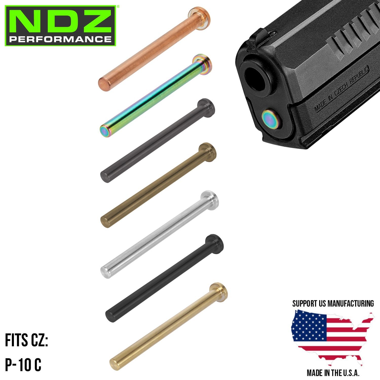 NDZ CZ P-10 C P10C P 10 C 9MM Stainless Steel Guide Rod PVD Made In USA