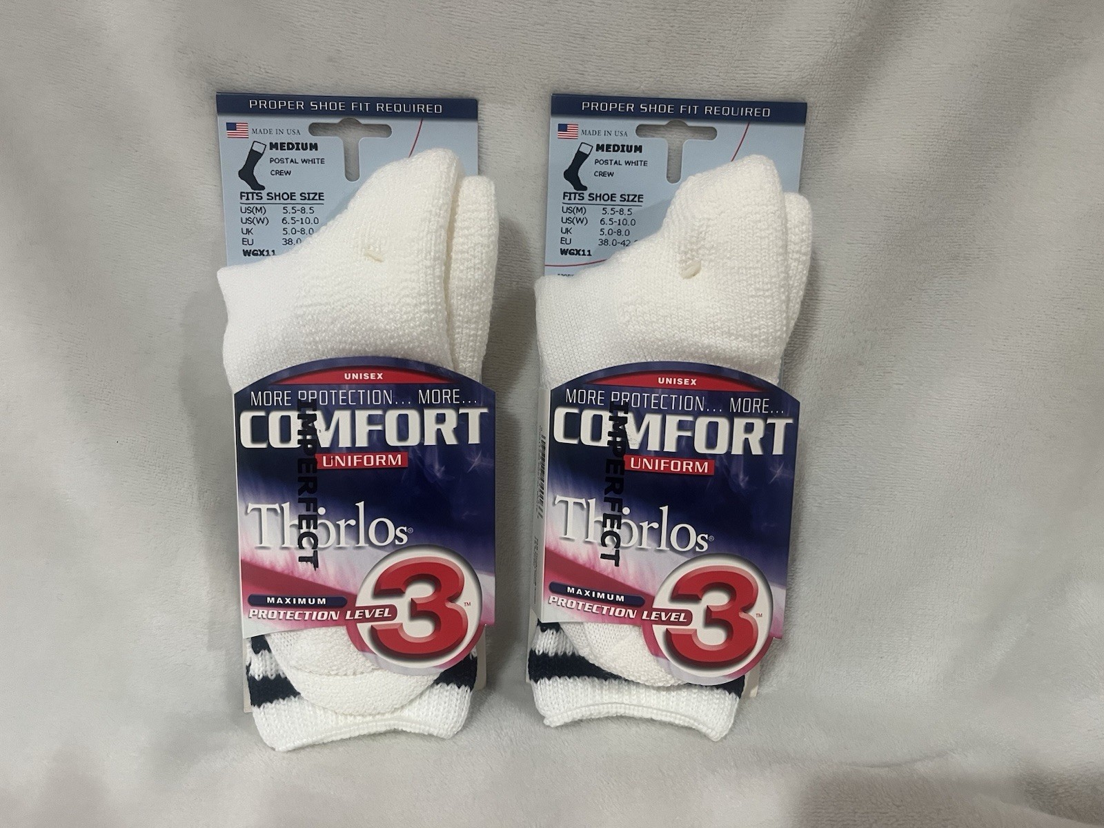 2 Packs Thorlos Max Protection Uniform Crew Socks Medium IMPERFECT