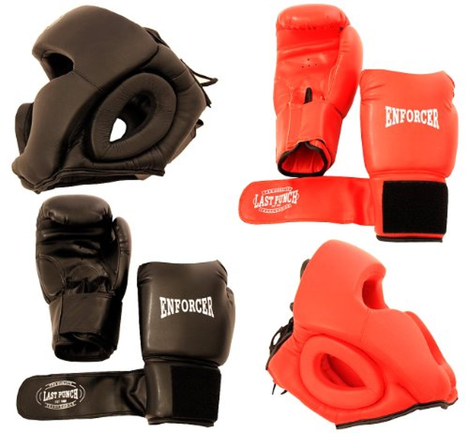 LastPunch 2 Pairs Pro Boxing Gloves & Head Gears Set   Red & Black