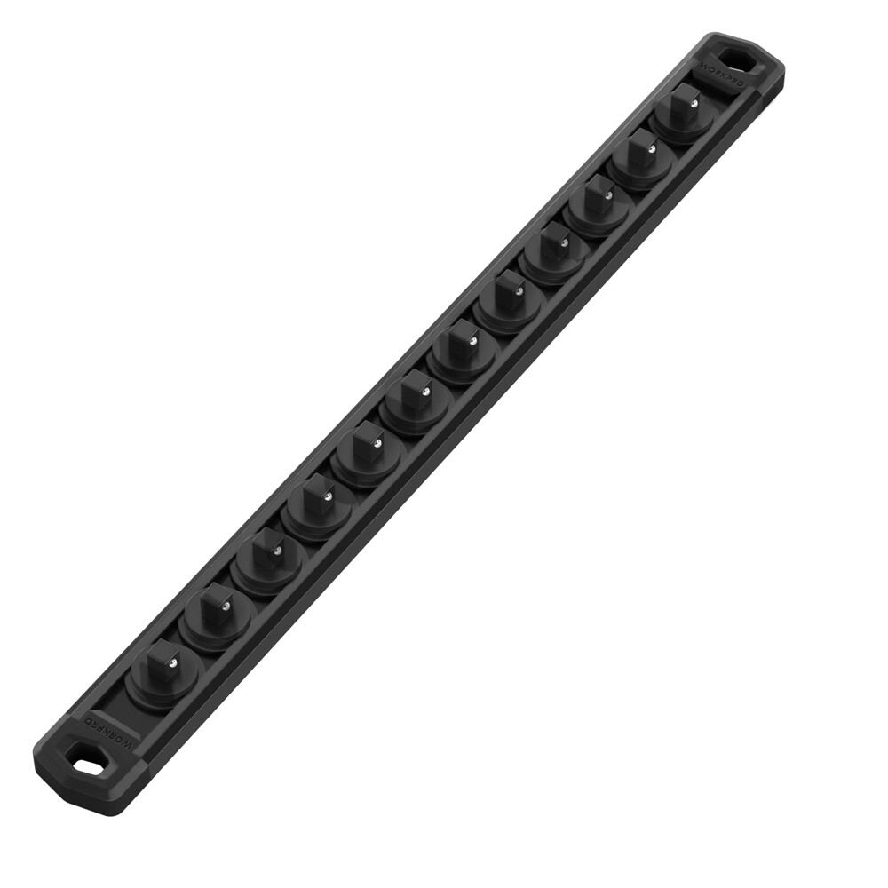 WORKPRO Magnetic Socket Organizer 1/4" Drive Aluminum Alloy Socket Rail 12 Clips