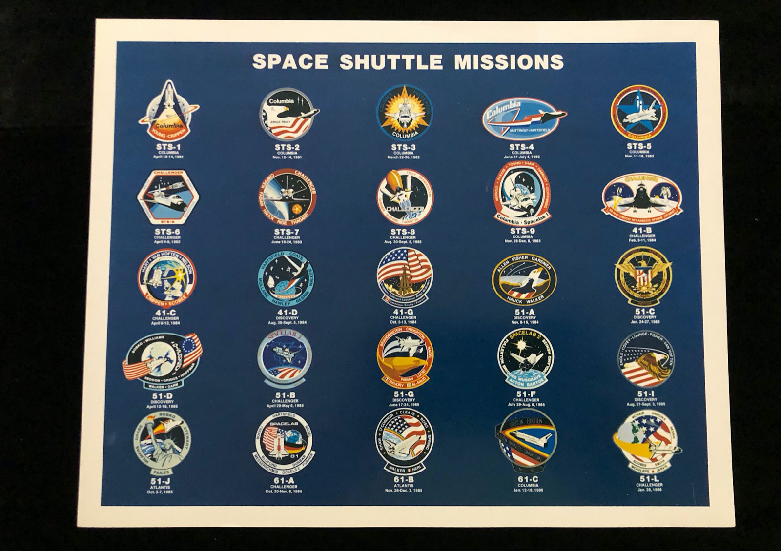 SPACE SHUTTLE MISSIONS NASA OFFICIAL RELEASED LITHO STS-1 THROUGH STS-51-L