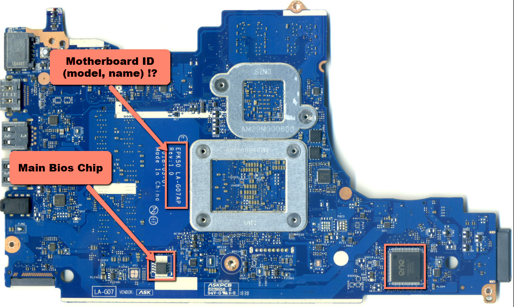 Bios chip for HP 15-da series Notebook PC, For motherboard: EPK50 LA-G07AP only