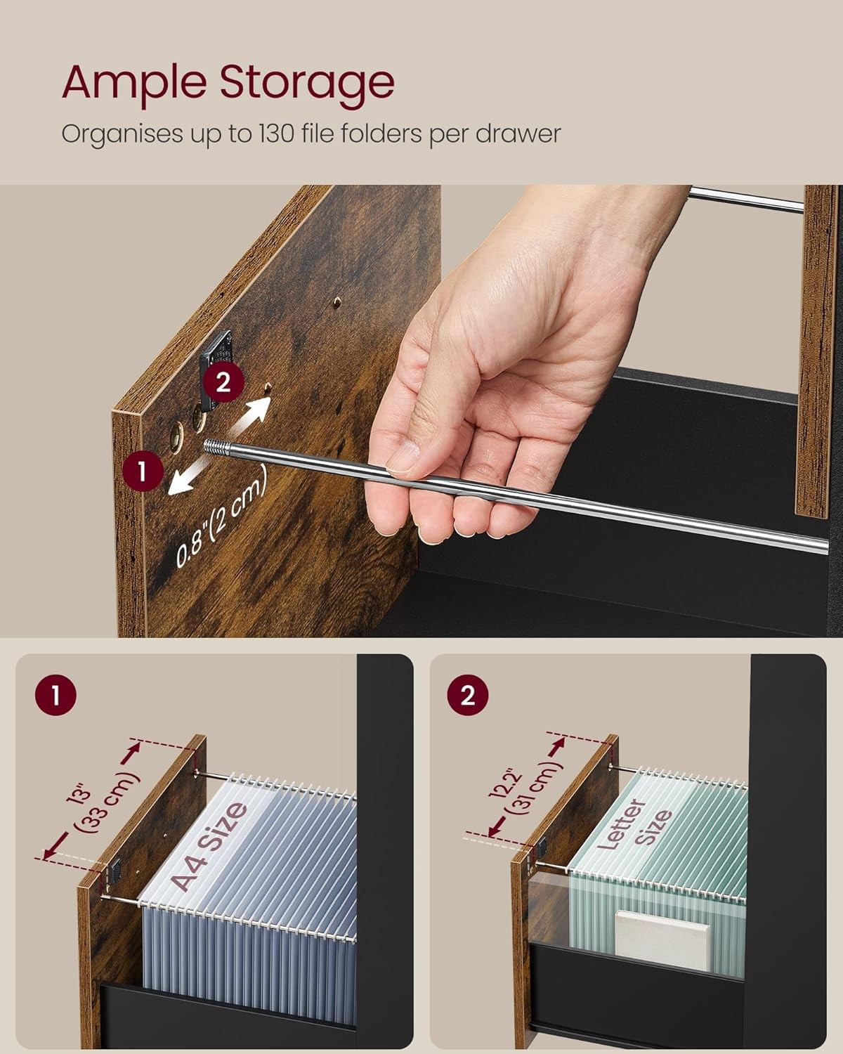 Rustic Brown File Cabinet 4 Drawer Vertical