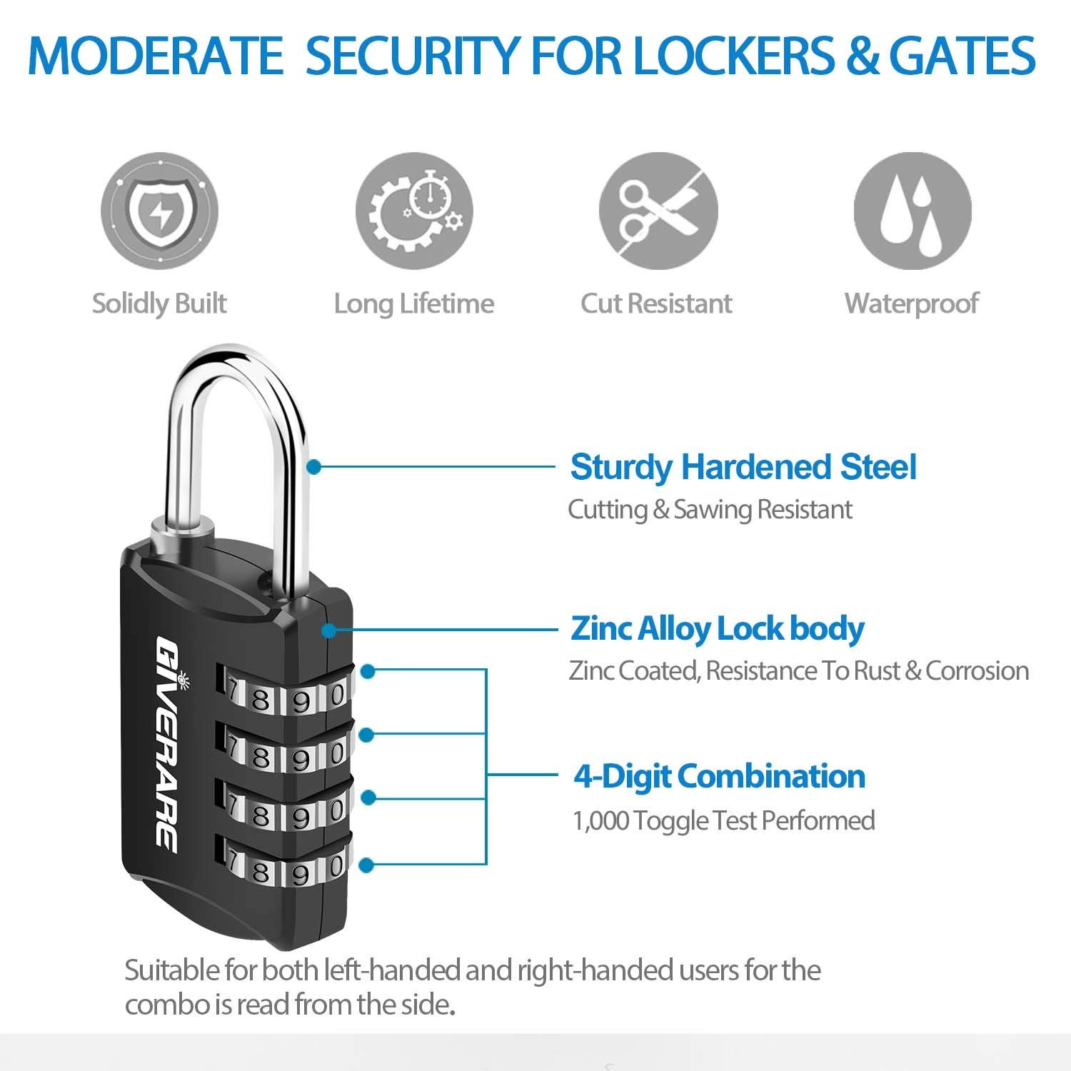 GIVERARE 4 Pack Combination Lock, 4-Digit Padlock Keyless, Resettable Black