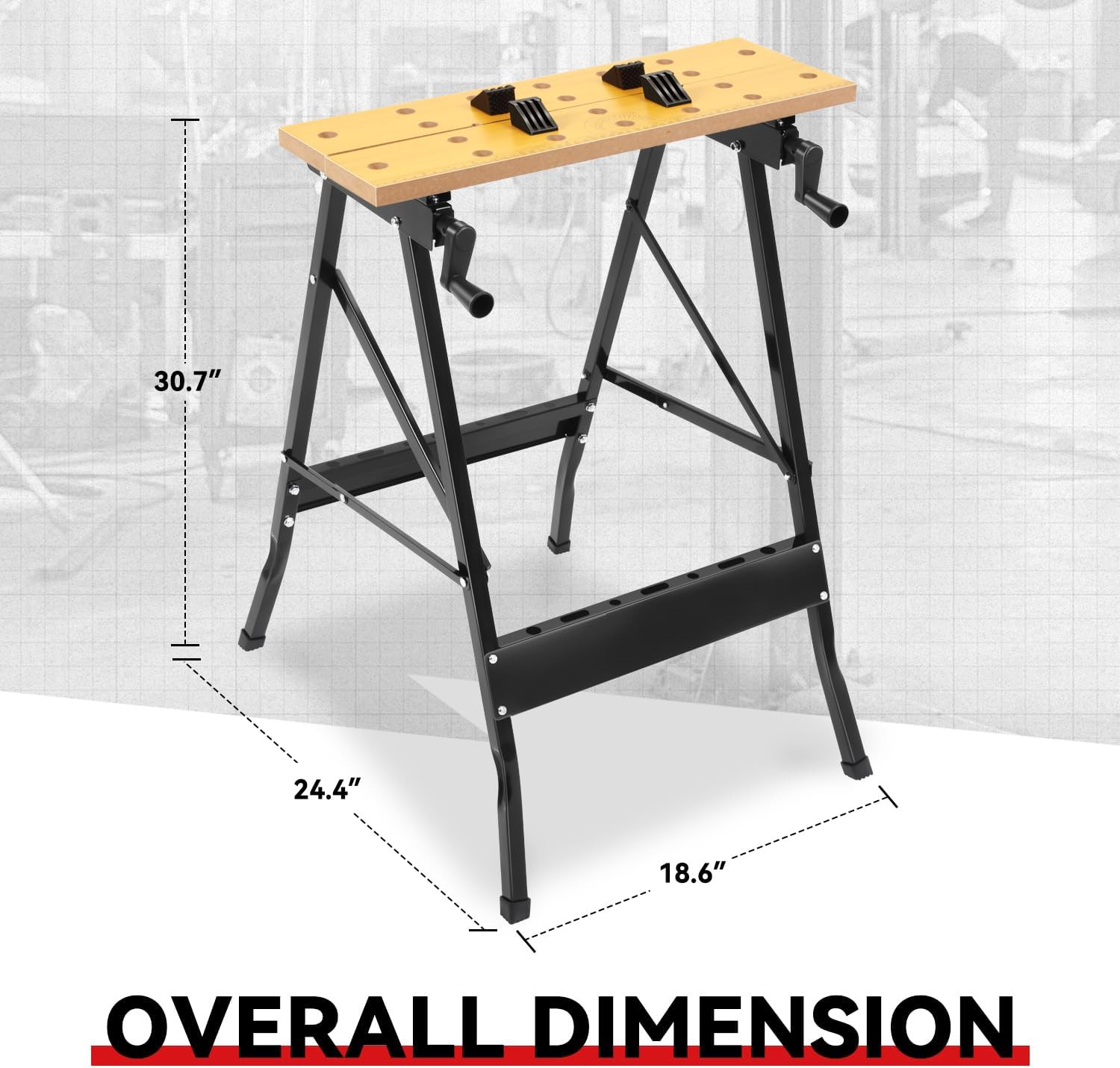 Auto Dynasty Adjustable Folding Workbench with Built-In Ruler & Protractor, Port