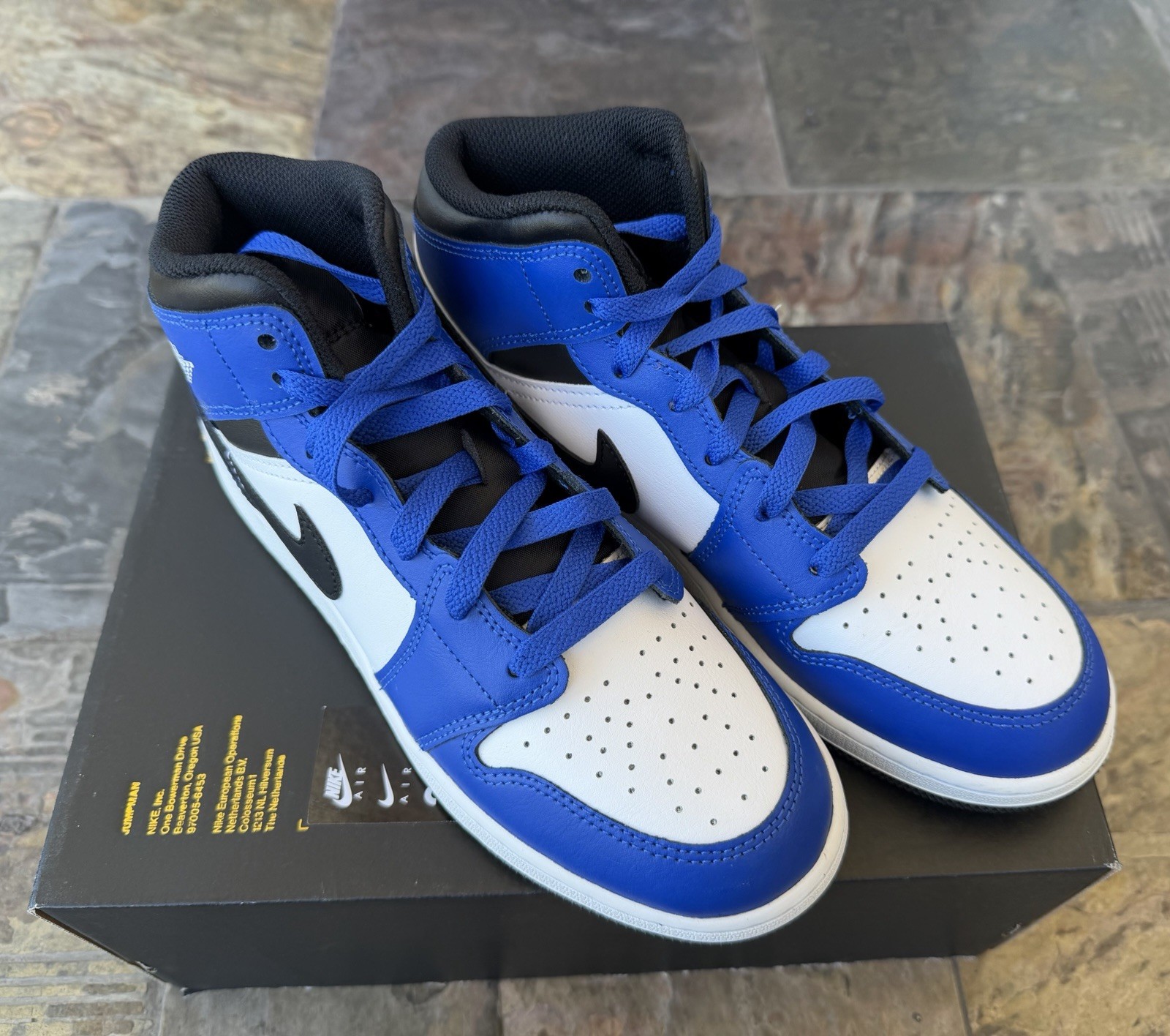 Air Jordan 1 Mid (GS) Shoes Game Royal Black White DQ8423-402 Kids Box No Lids