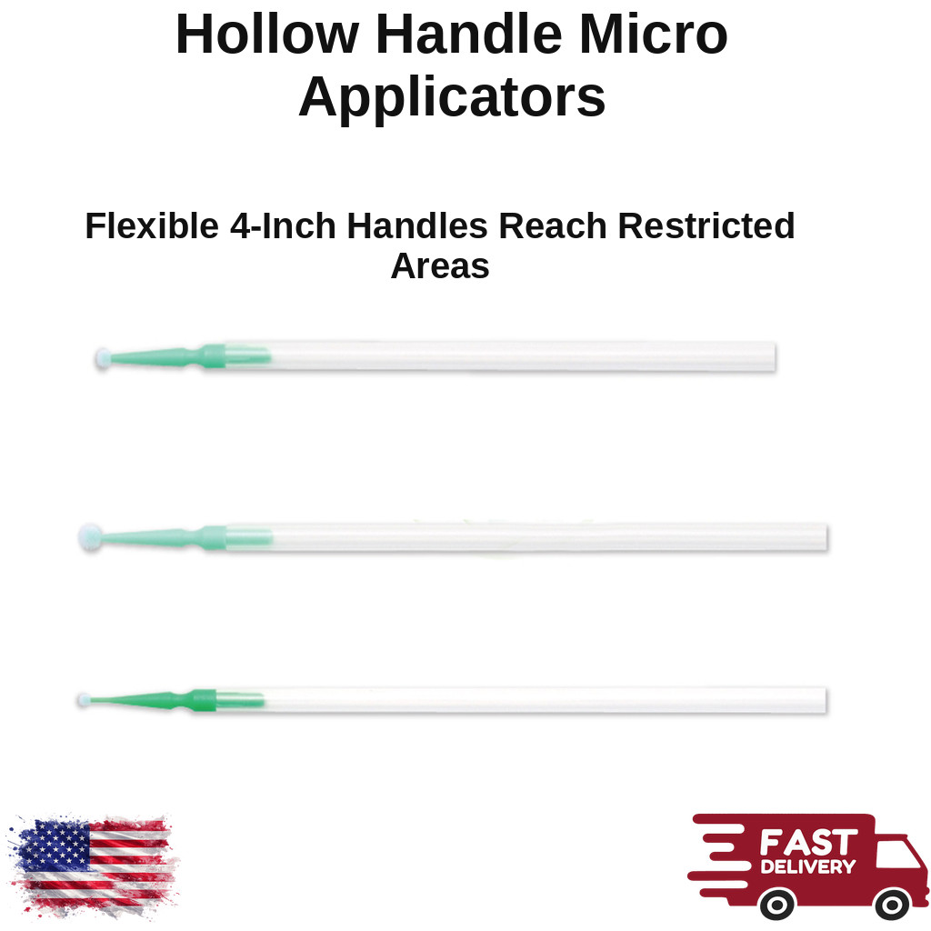 Hollow Handle Micro Applicators 4 in White & Green 1000/Case for Dental Use