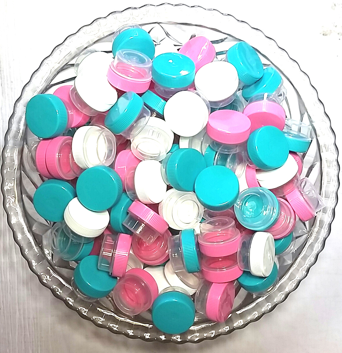 50 Sample JARS 3301 Makeup Balm Container Aqua Pink White Cap 1tsp  DecoJars