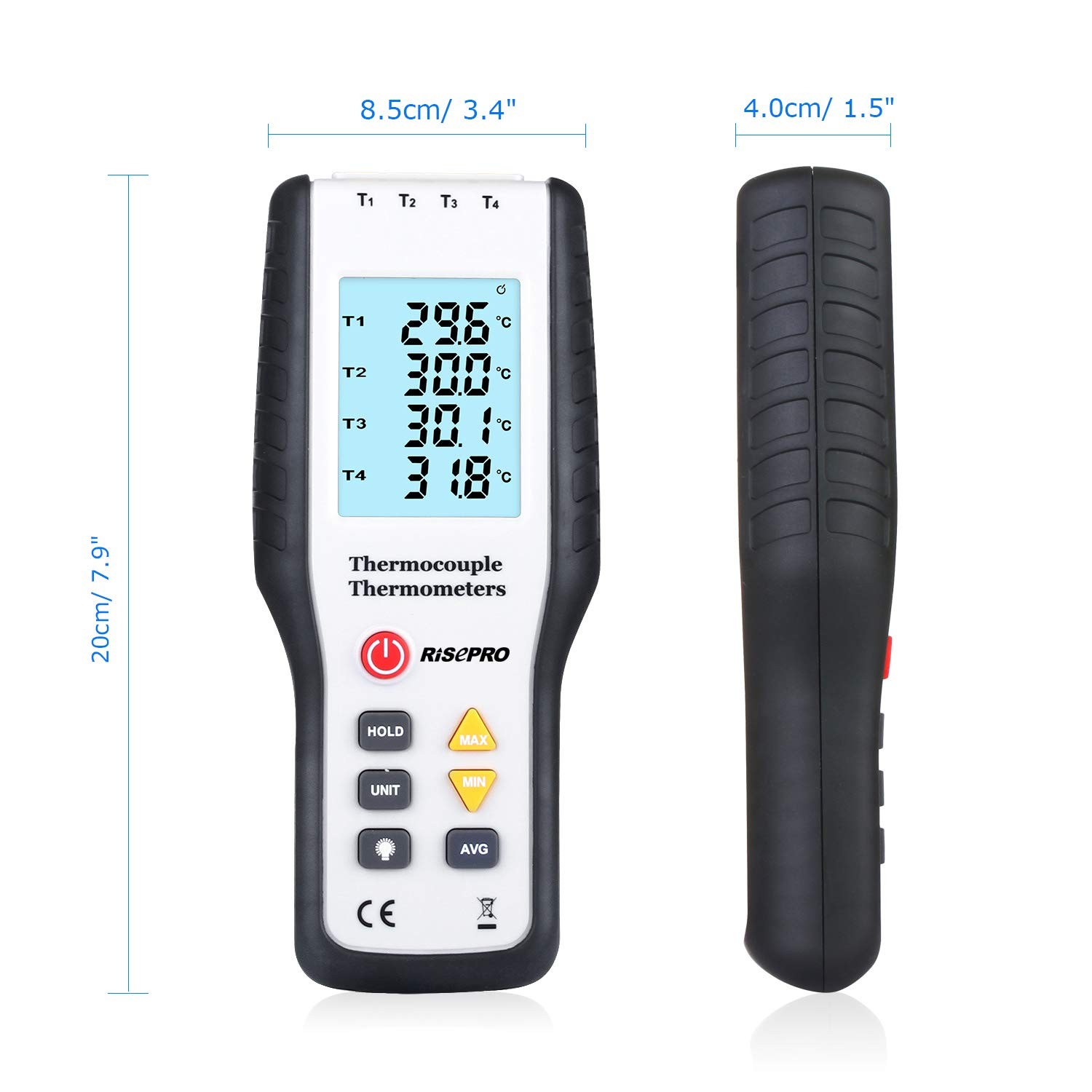 Thermocouple Thermometer, RISEPRO 4 Channel K Type Digital Thermometer White