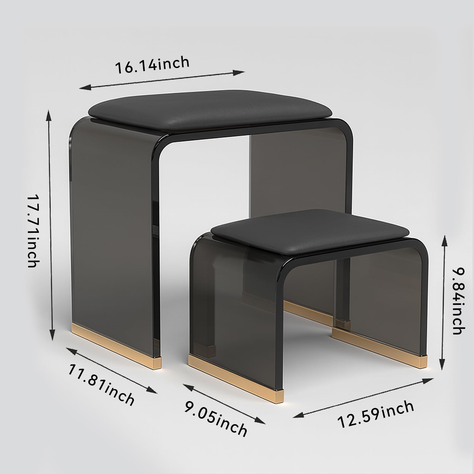 Acrylic Vanity Stool with PU Leather Cushion, Modern Footrest Bench for Bedro...