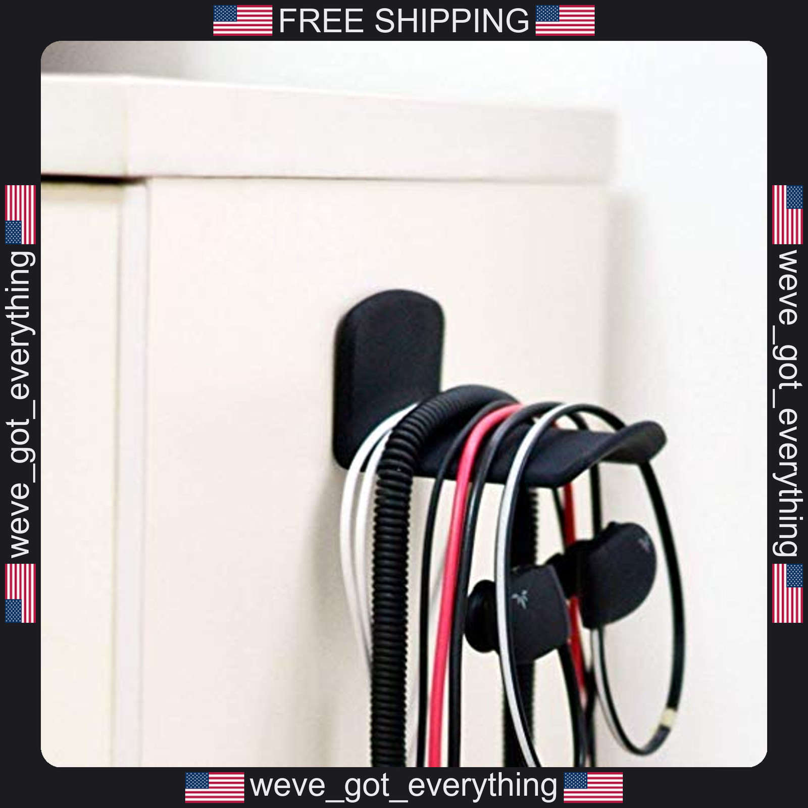 Single Black Headphone Holder Wall Mount for Cables and Gadgets