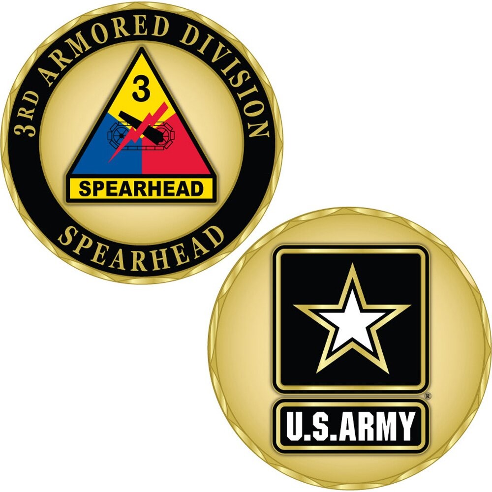 CH1077 Gold U.S. Army 3rd Armored Division Spearhead Challenge Coin (1-5/8'')