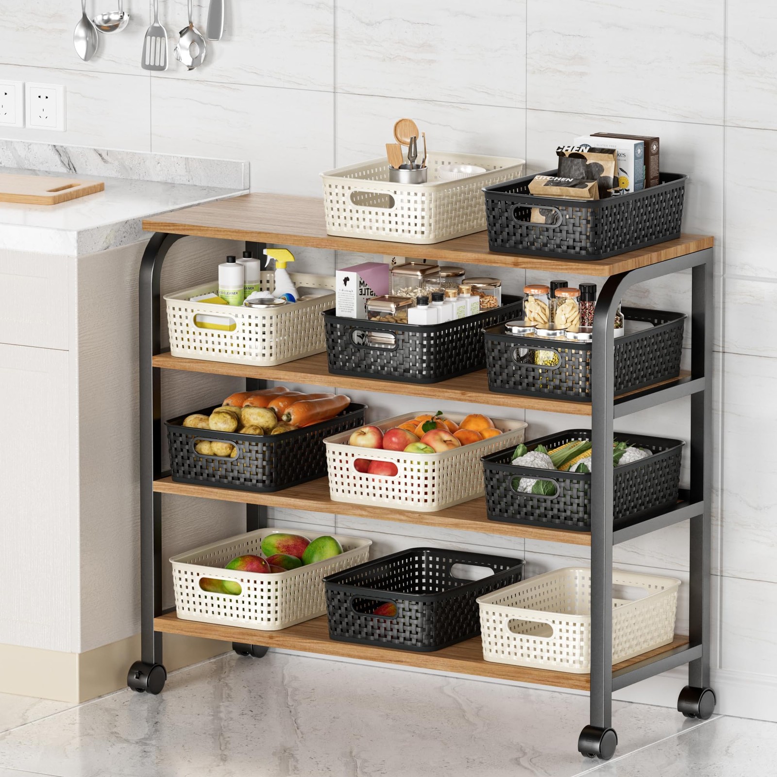 White Plastic Basket, 8 Pack Home Organization and Storage Baskets with Handl...