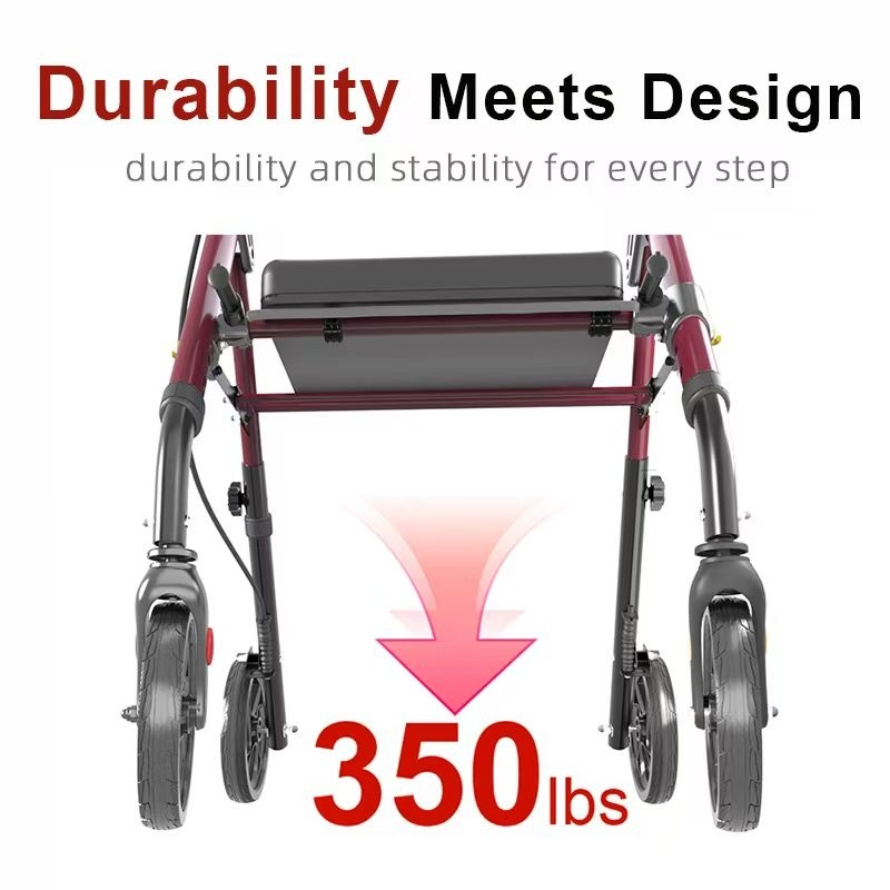 Foldable Rollator Walker 350 lb Capacity w/ 18" Seat & 8" Wheel Rolling Walker