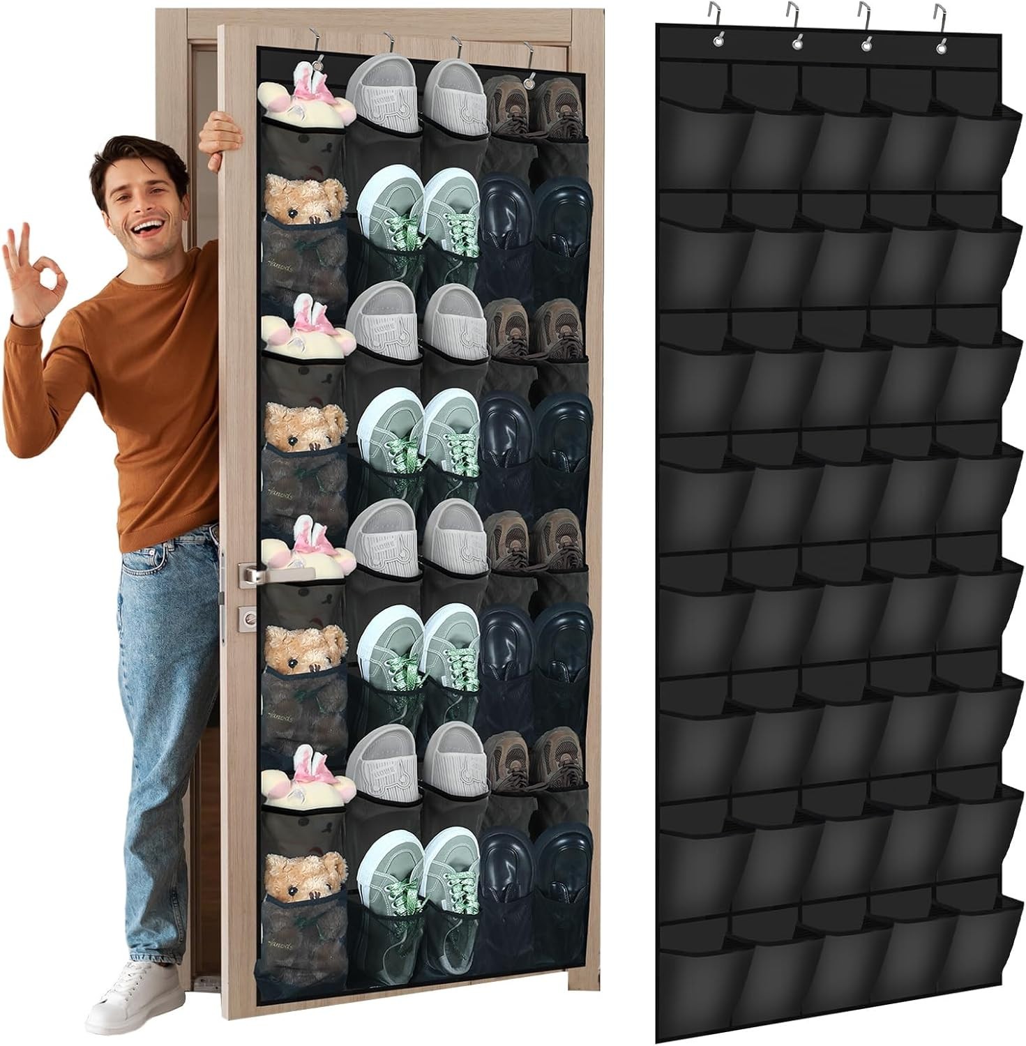 Windyun 40 Over the Door Shoe Organizer Large Breathable Mesh Pockets Black