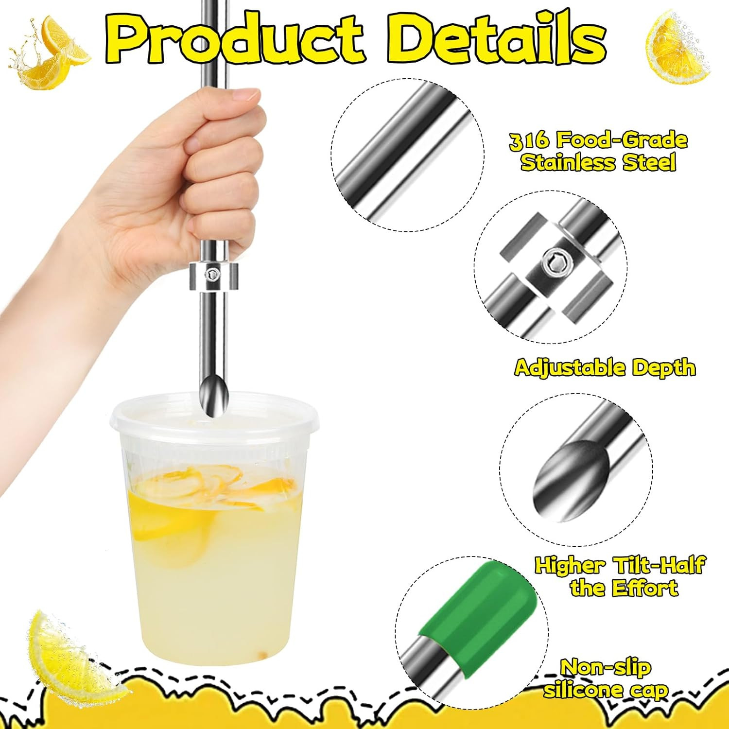8-Piece Lemonade Muddler and Straw Puncher Set with Accessories