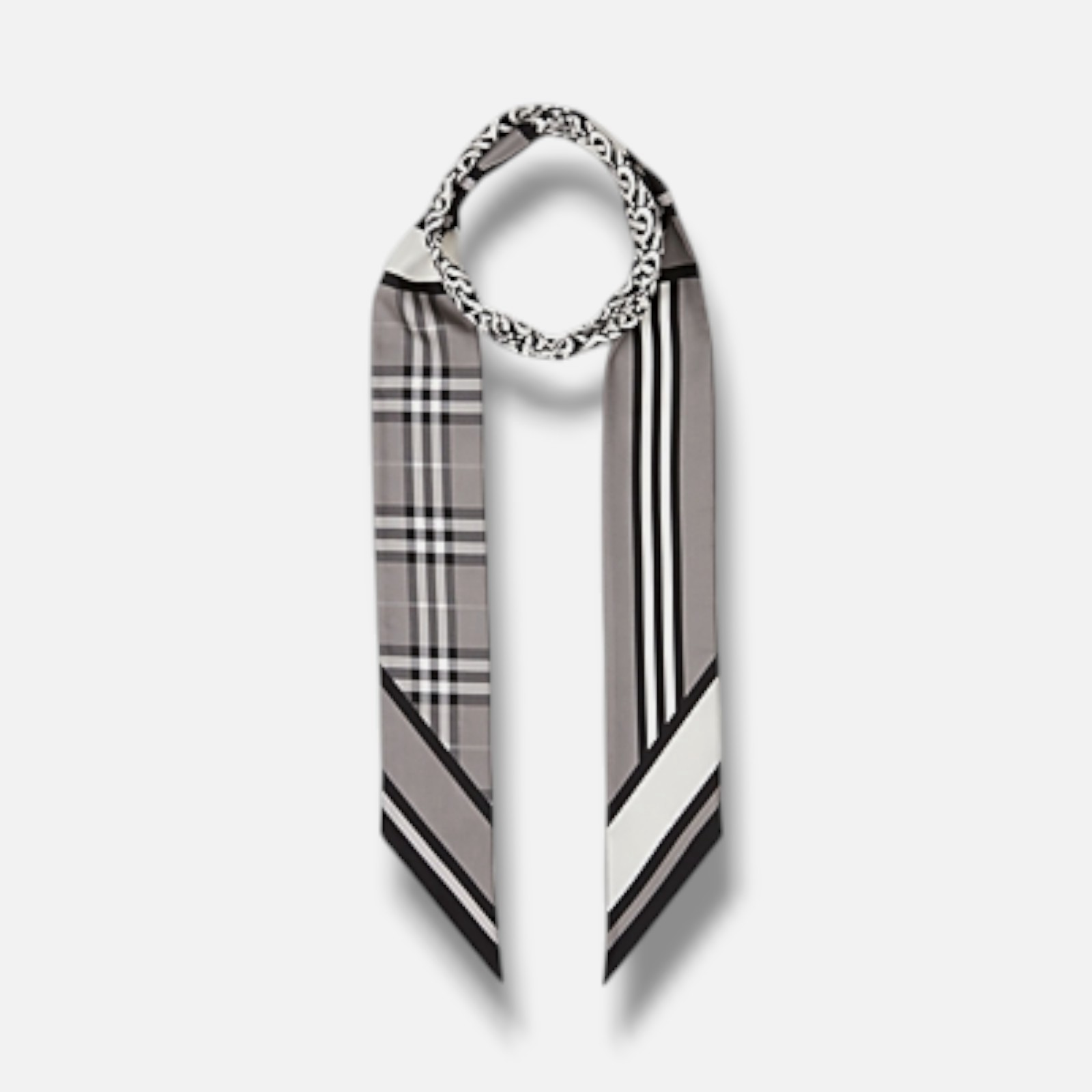 Burberry Women's Gray Montage Print Silk Skinny Scarf 8cm x 180cm