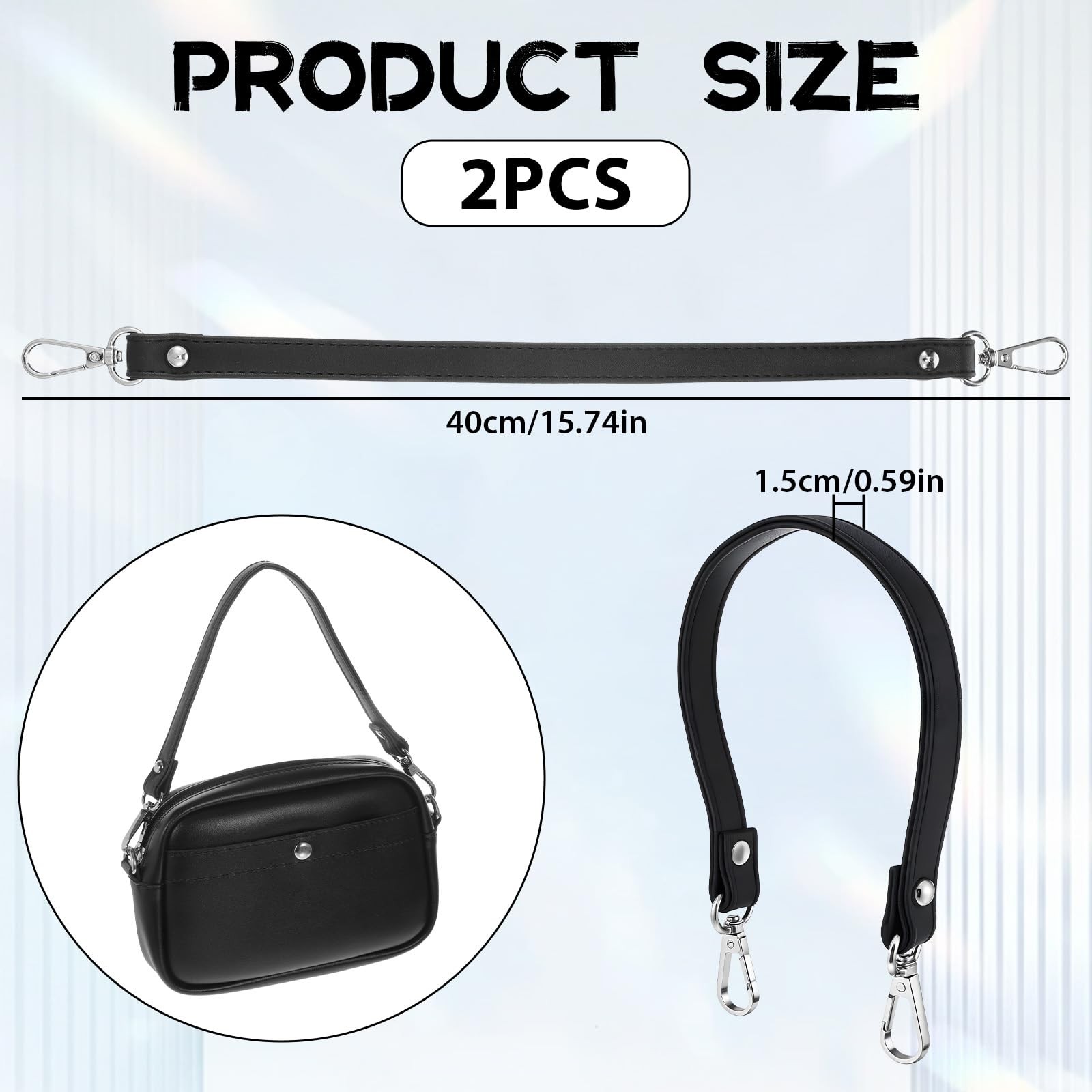 2PCS Black Purses Leather Replacement Handles Straps, Black Leather Purse Str...