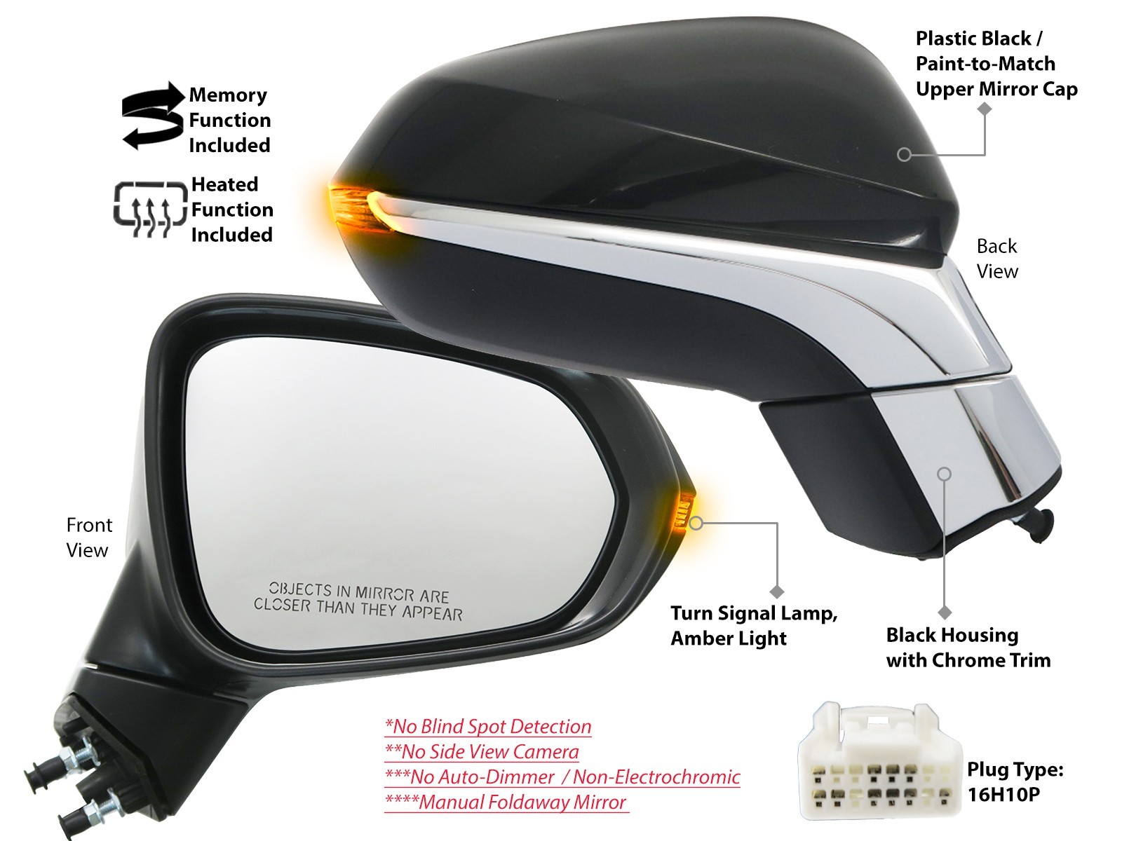 Memory Heated Mirror for 2017-2019 RX350 350L / 2018-2019 RX450h Passenger Side