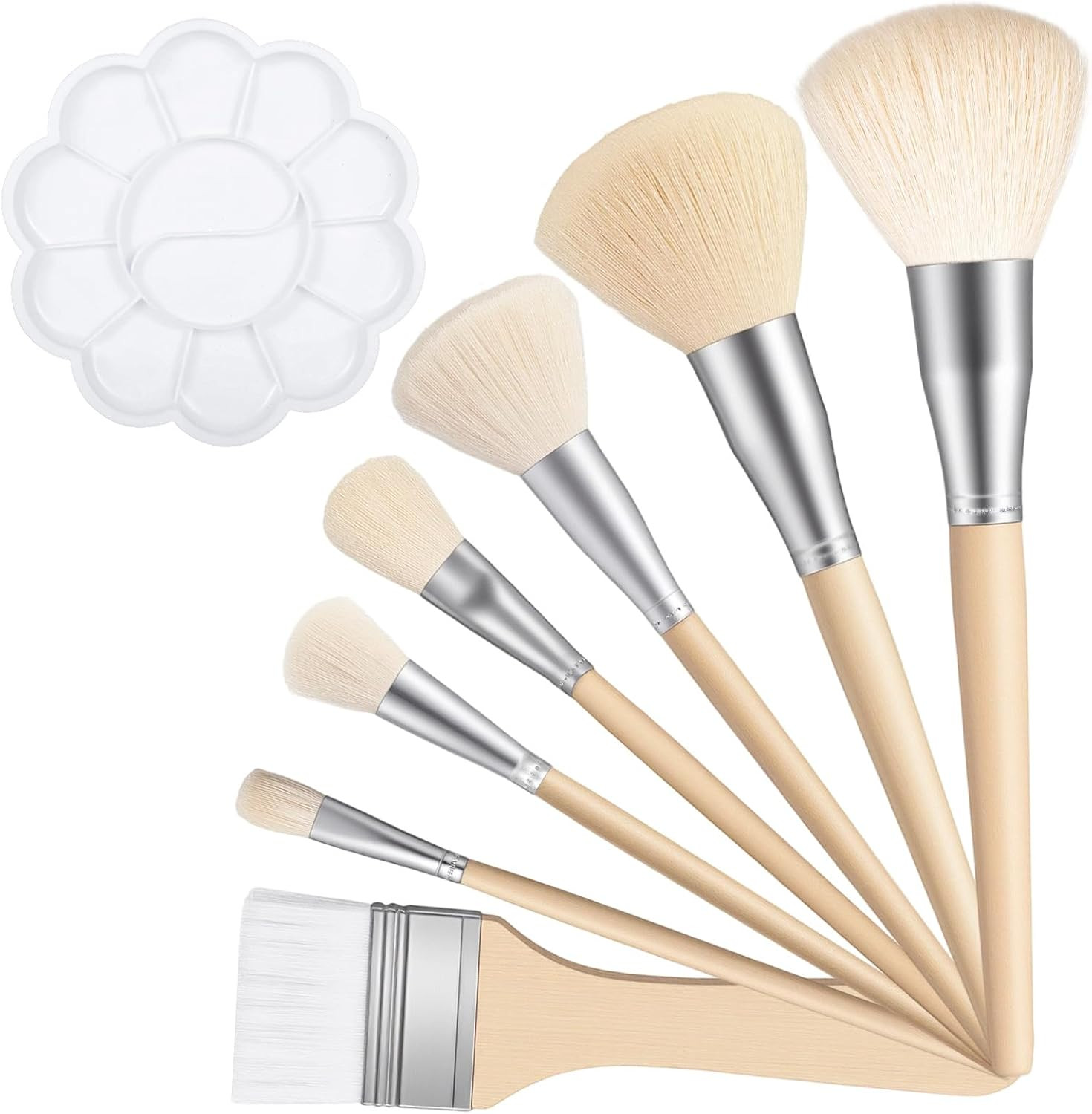 Gilding Brush Set, 7 Pcs Goat Hair Blend Mop Brush Set with Color Palette for...