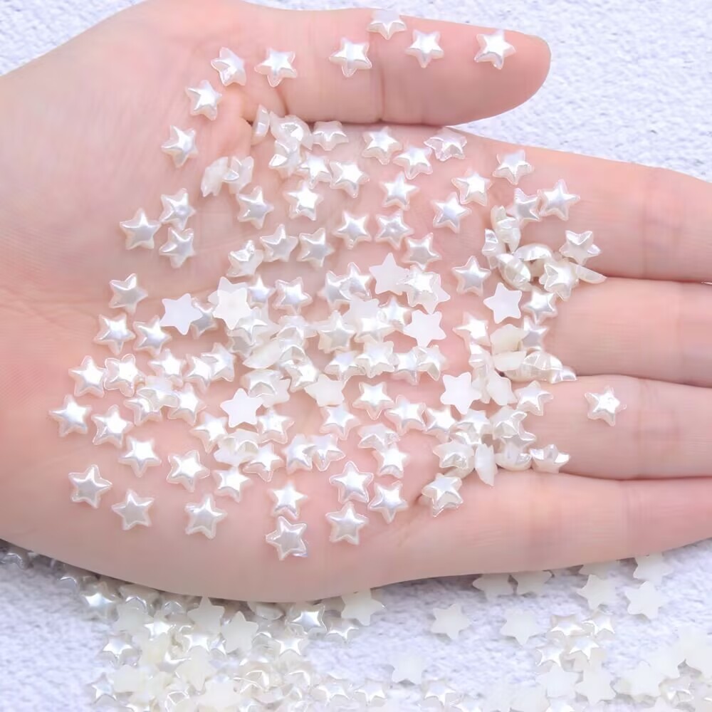 500 Ivory Acrylic Half Pearl Tiny Star Flatback Beads 6mm No Hole Scrapbook Craf