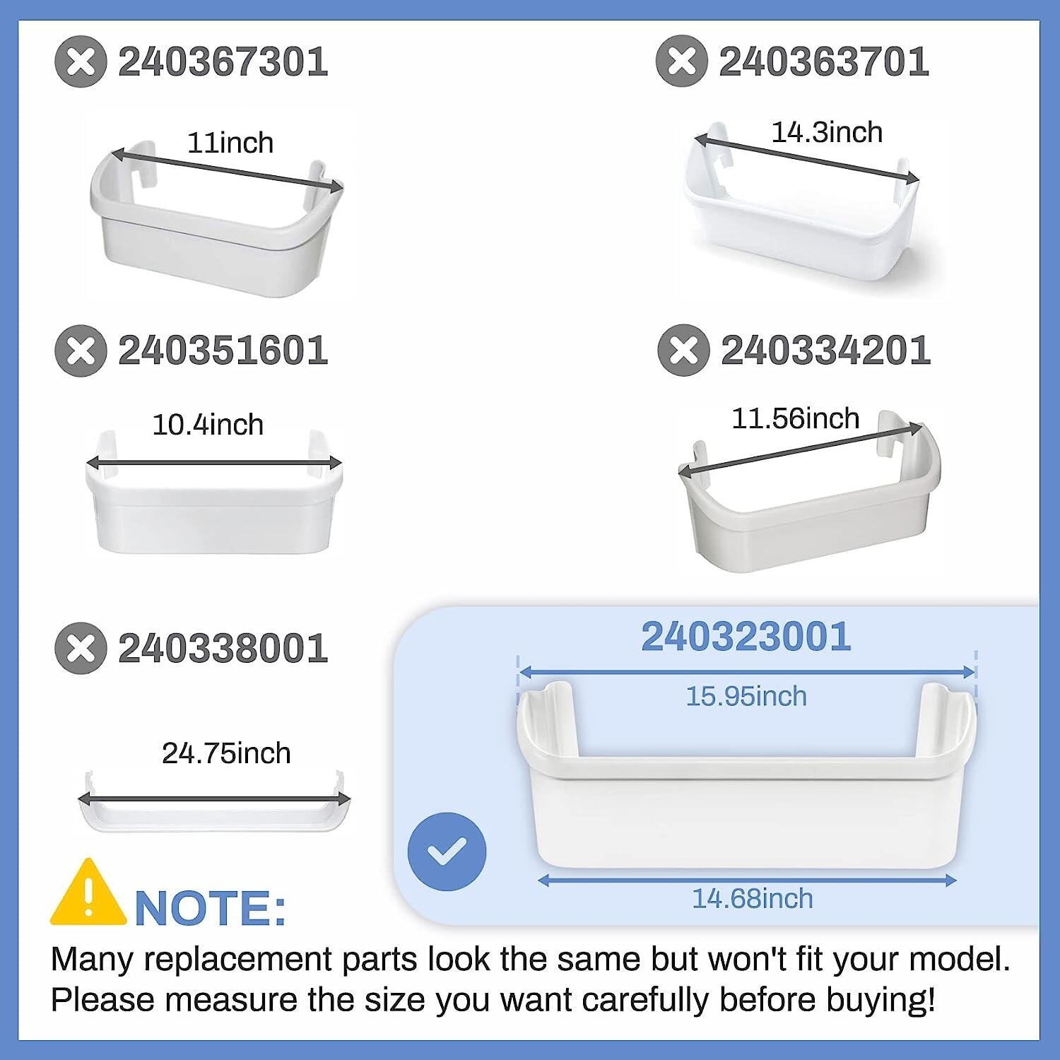 Refrigerator Side Door Bottom Shelf Compatible with Frigidaire 240323001 2-Pack
