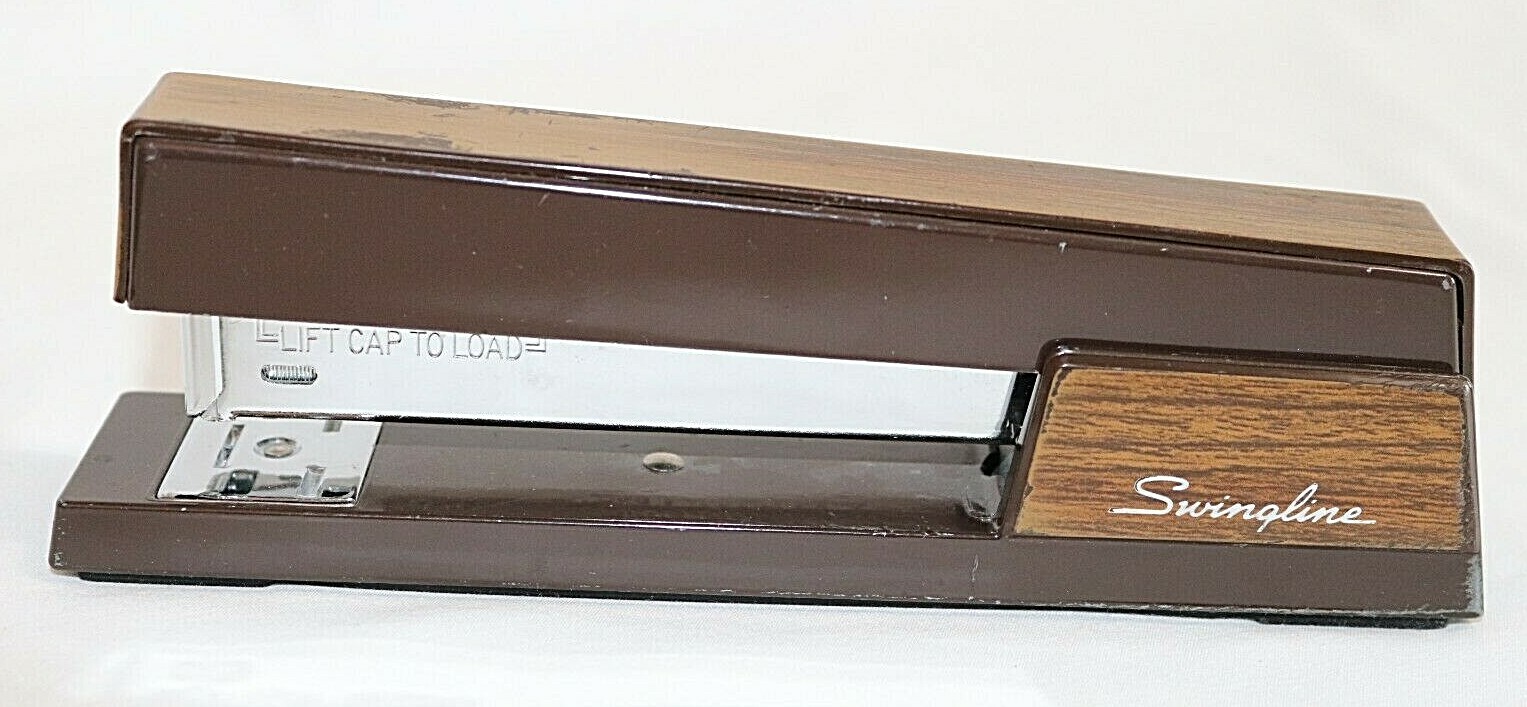 Vintage Heavy Duty 7 1/8" Swingline 767 Brown Enamel Woodgrain Stapler USA