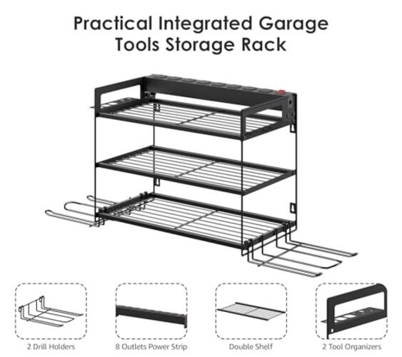 Garage Tools Storage with Charging Station. Power Tool Battery Small 3 Layer