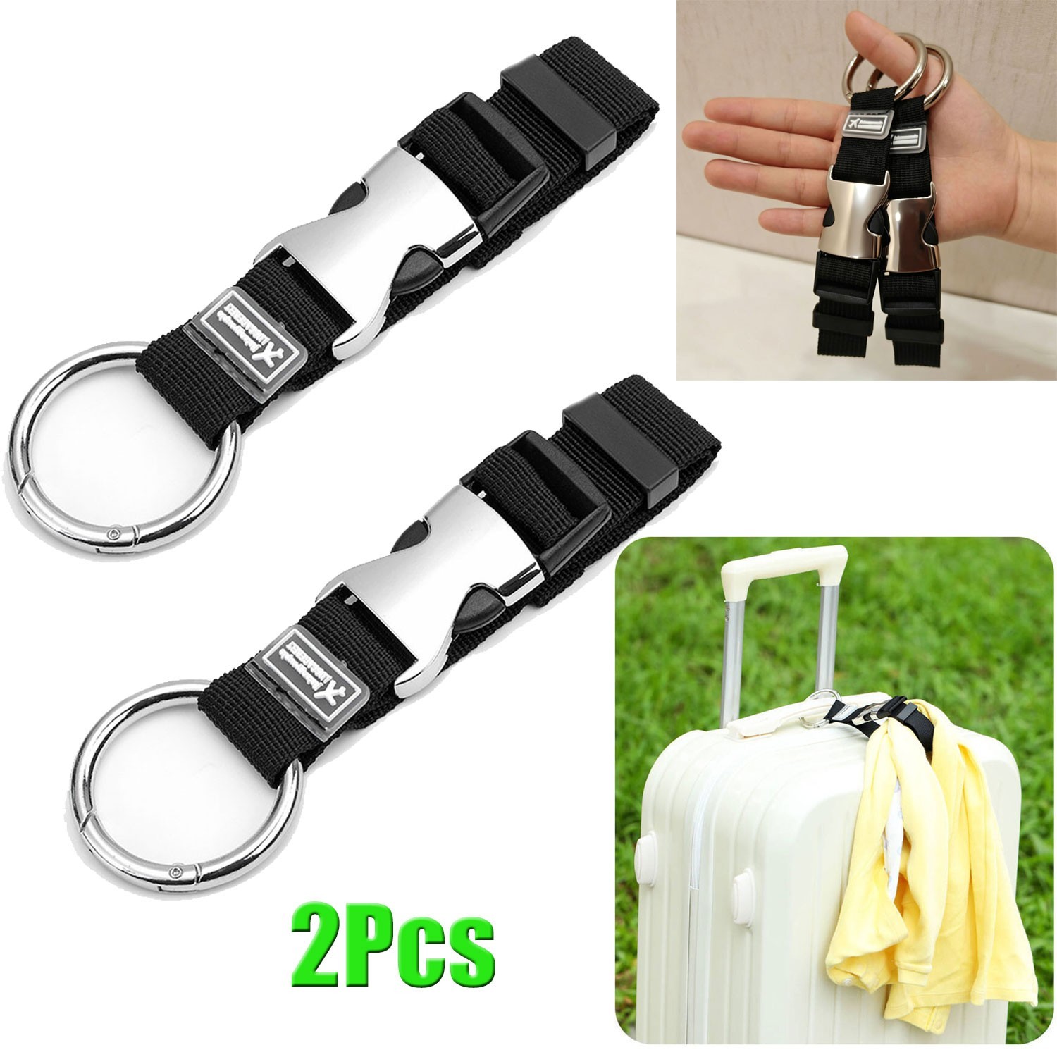 2Pack Add a Bag Luggage Strap Adjustable Suitcase Belt Travel Attachment Black