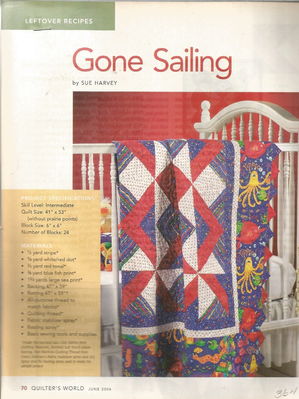 C0207 GONE SAILING  QUILT PATTERN/INSTRUCTIONS