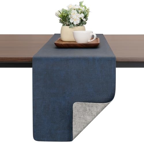 Table Runners 55 Inches Long, Dual-Sided Faux Leather 12 X 55 Inch Gray Blue