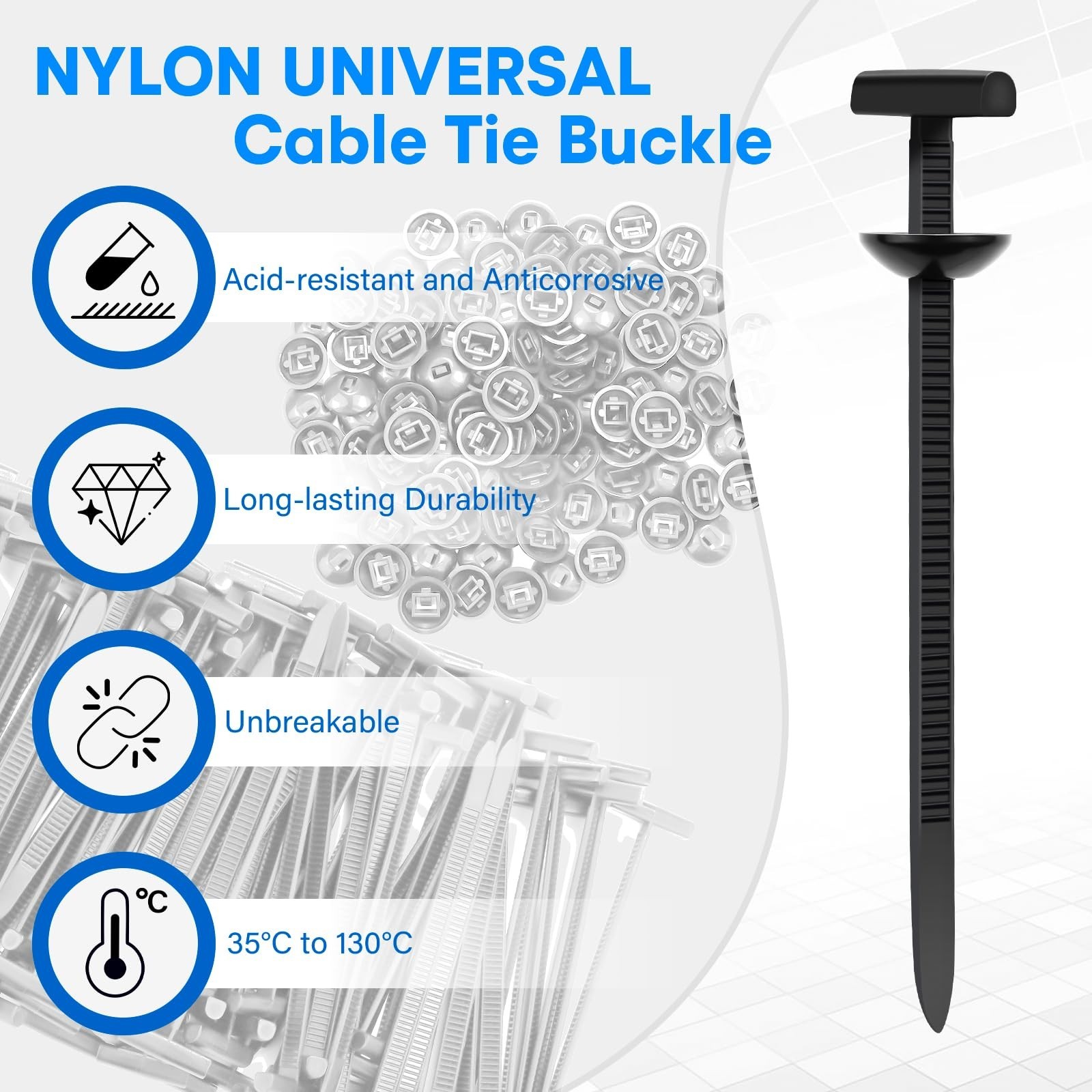 100PCS Nylon Universal Cable Tie Buckle, Upgrade Both-side Self-Locking Zip T...