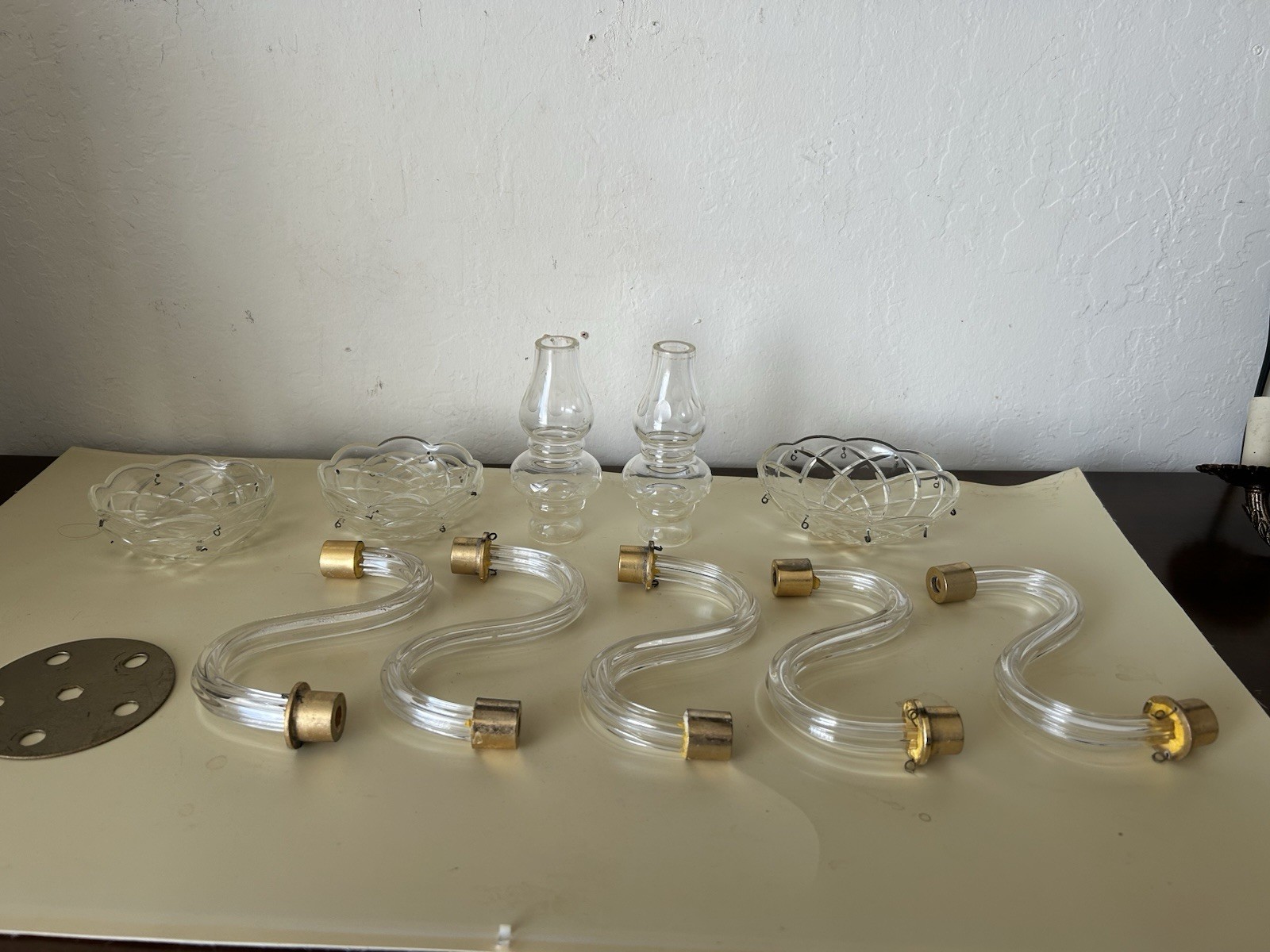 Lot of Vintage Glass Chandelier Parts, Arms Bobeches Centre Parts
