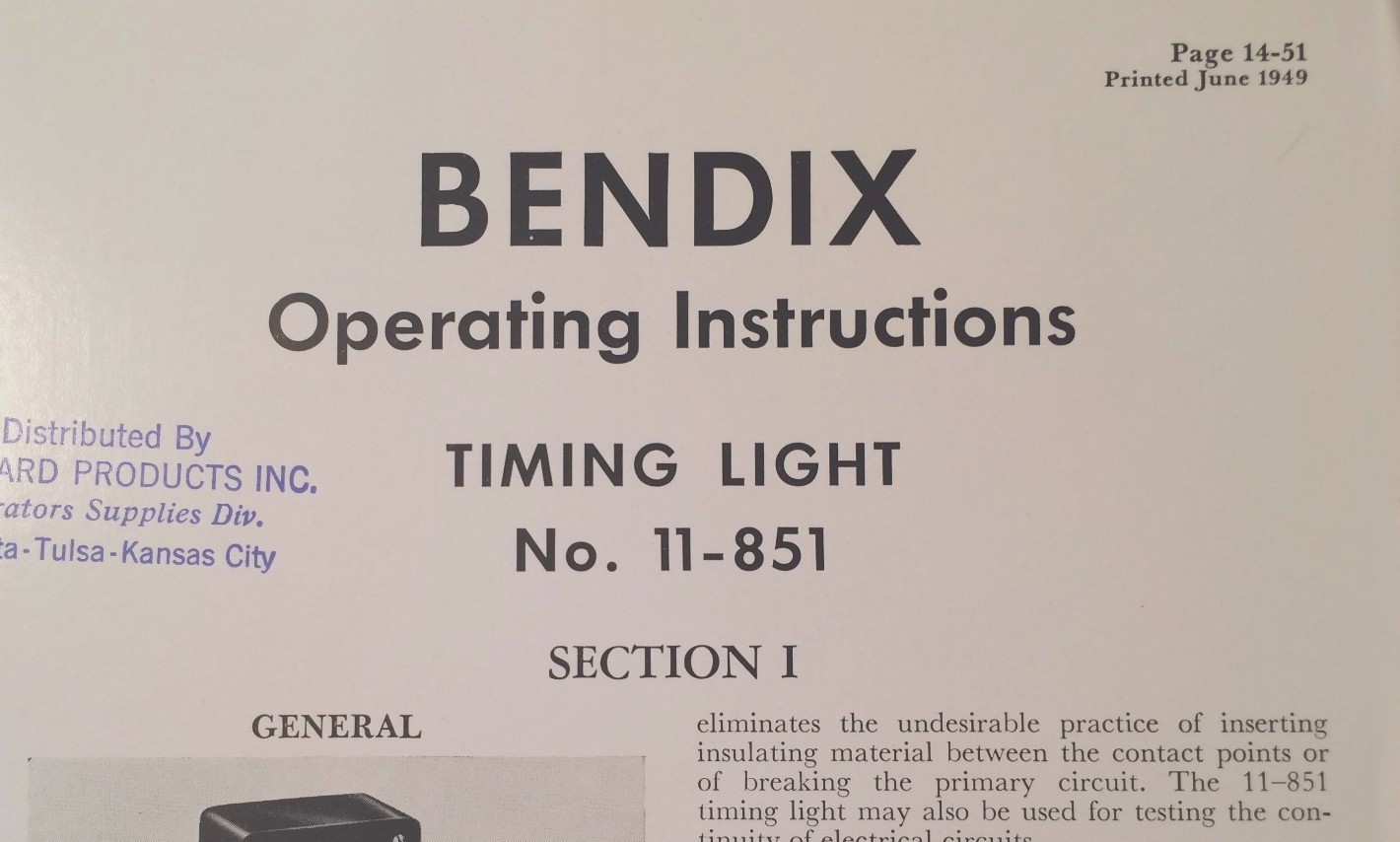 Bendix 11-851 Timing Light Operating Instructions