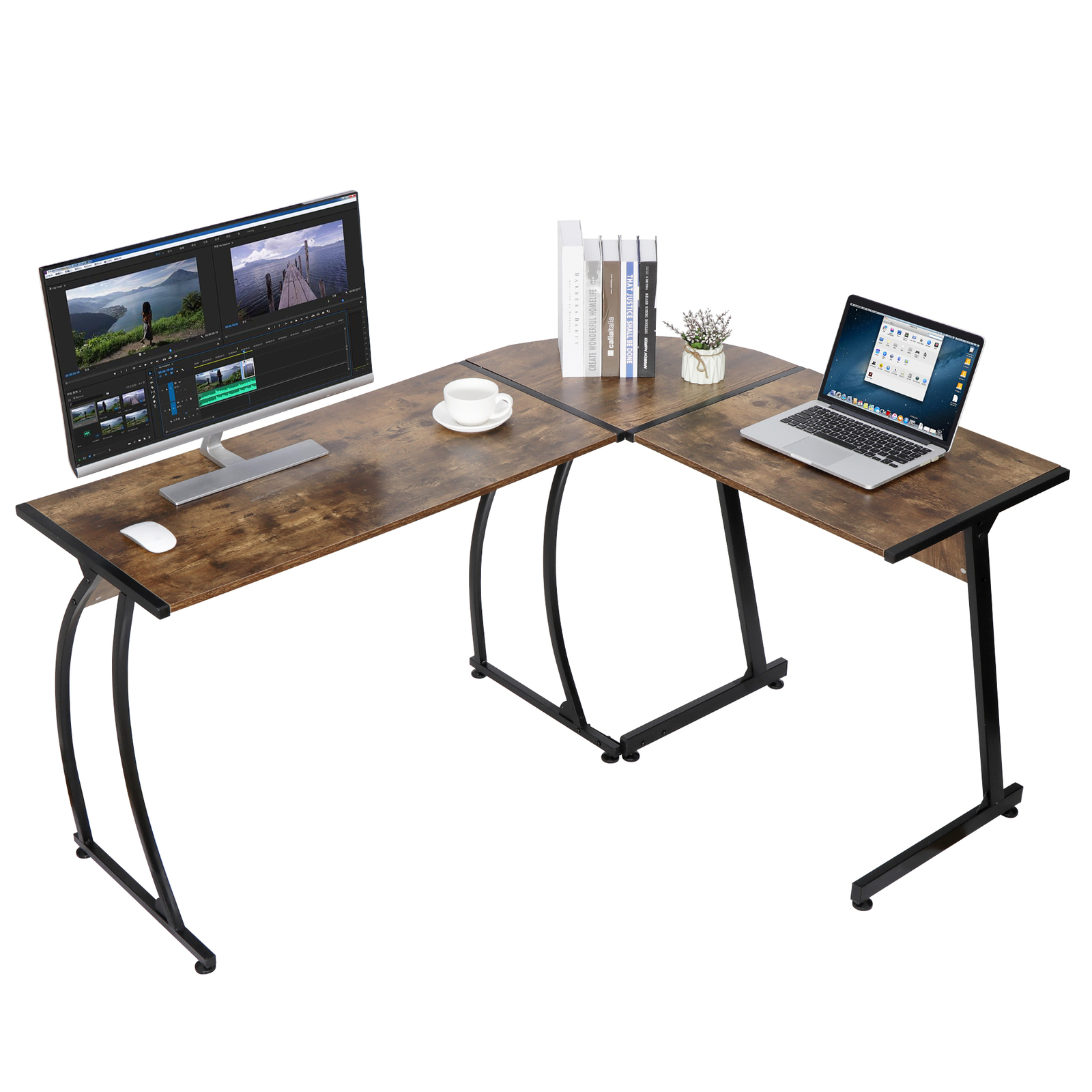 L-Shaped Corner Desk Computer Game Office Durable Laptop Workstation Save Space