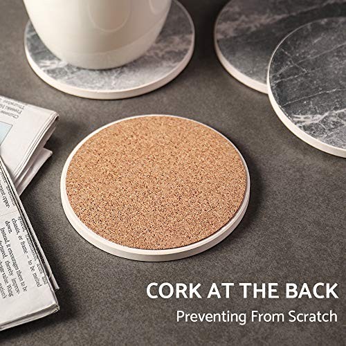 Coasters for Drinks Absorbent, Living Room Decor, Ceramic 6 Pack Cement Marble