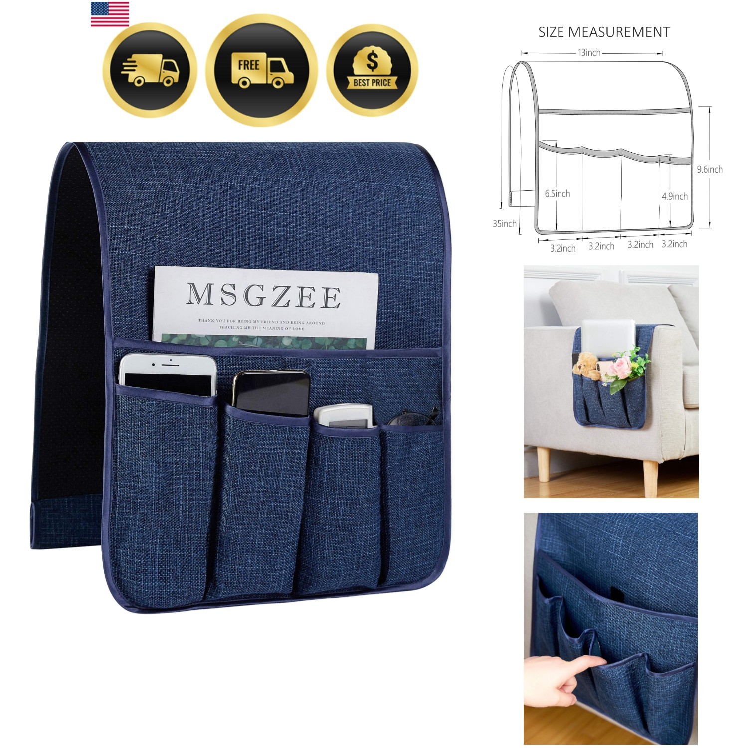 Sofa Armrest Organizer Non-Slip Arm Chair Hanging Caddy Remote Control Holder...