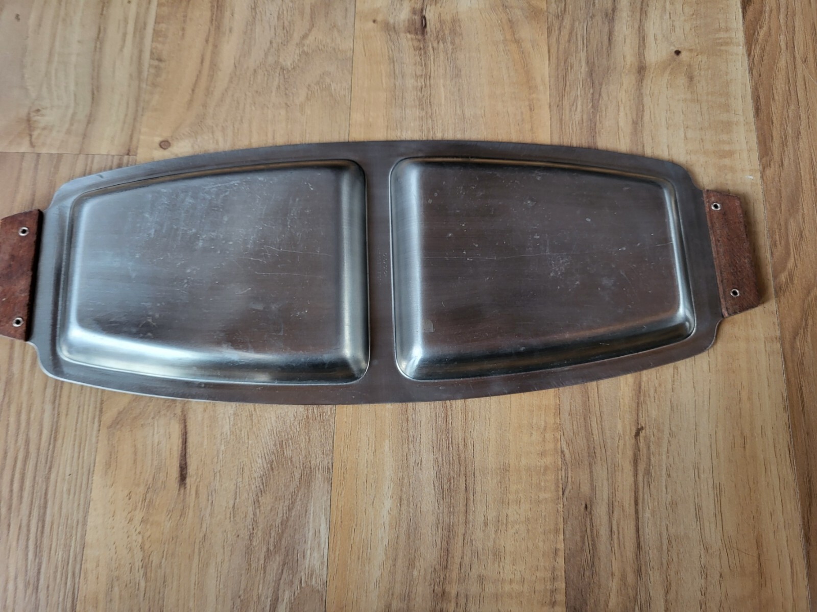 Vintage Silverplate Divided Dish W/Wood Handles