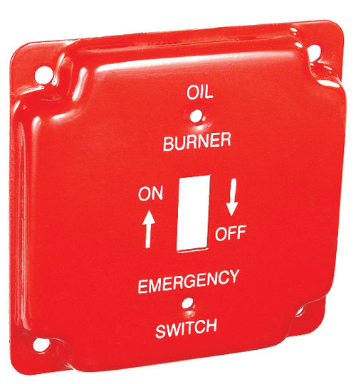 NEW 4x4 4" Red Emergency OIL Burner Electrical Box Cover 1 Toggle Switch