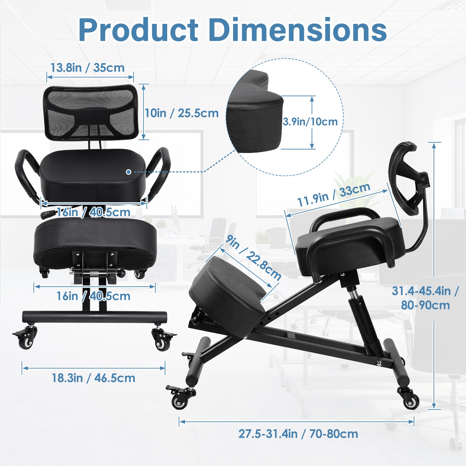 Ergonomic Kneeling Chair Adjustable Stool Upright Back Postures Home Office