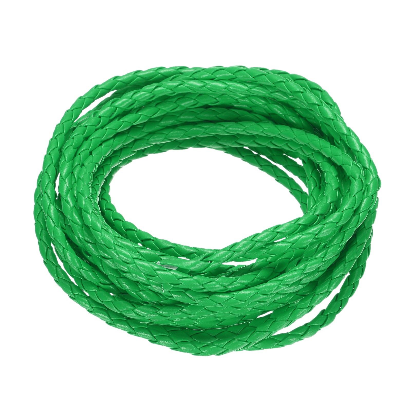 5 Yards 4mm Round Braided Leather Cord Four-Strand for Crafts Green