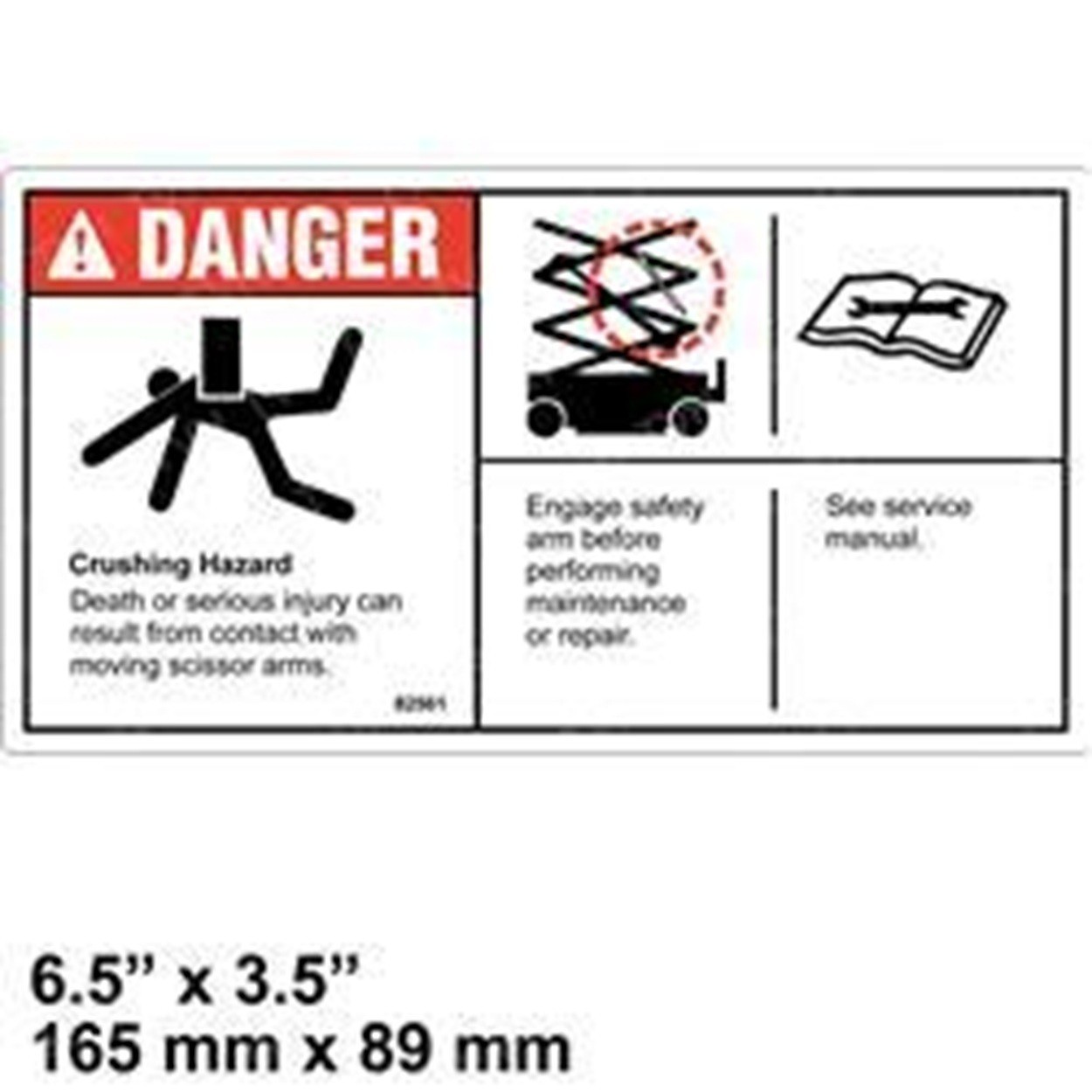 FOR GENIE DANGER SAFETY ARM DECAL 82561, 82561GT
