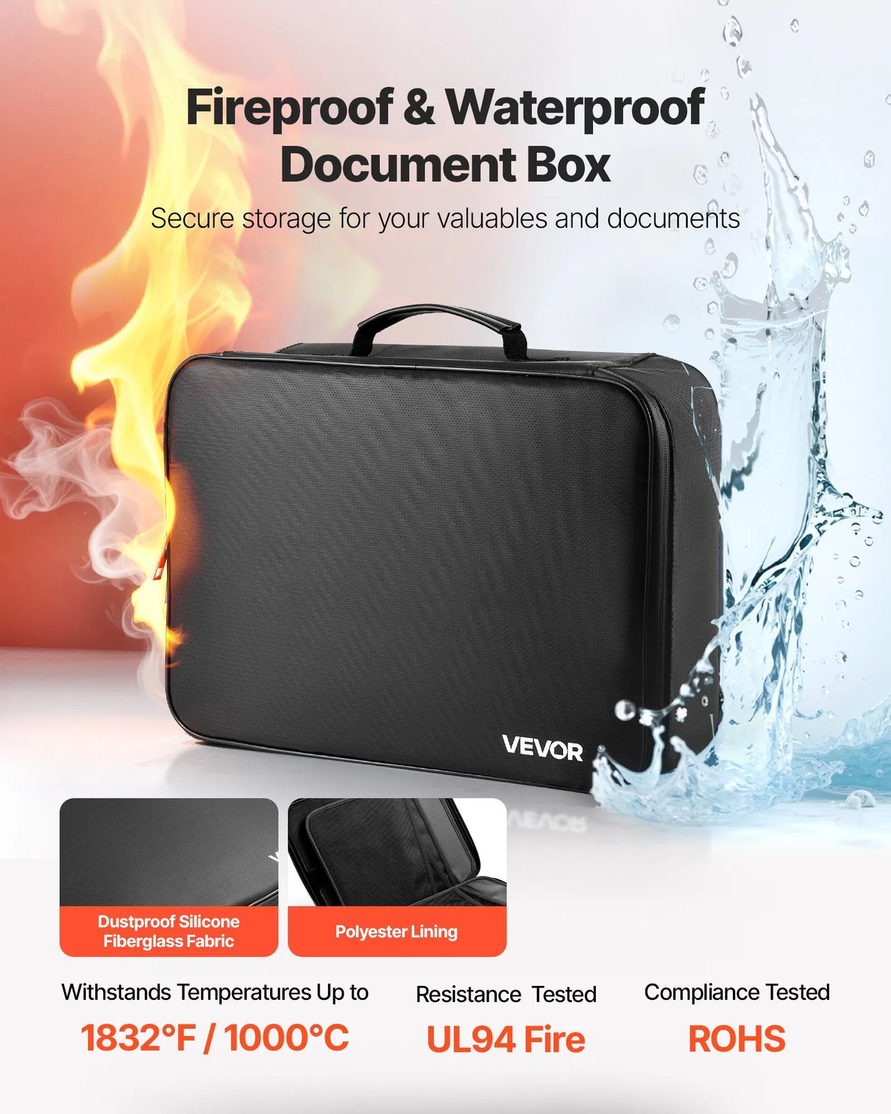 Fireproof Document Box, 1832 ?„‰ Heat Insulated Fireproof & Waterpr