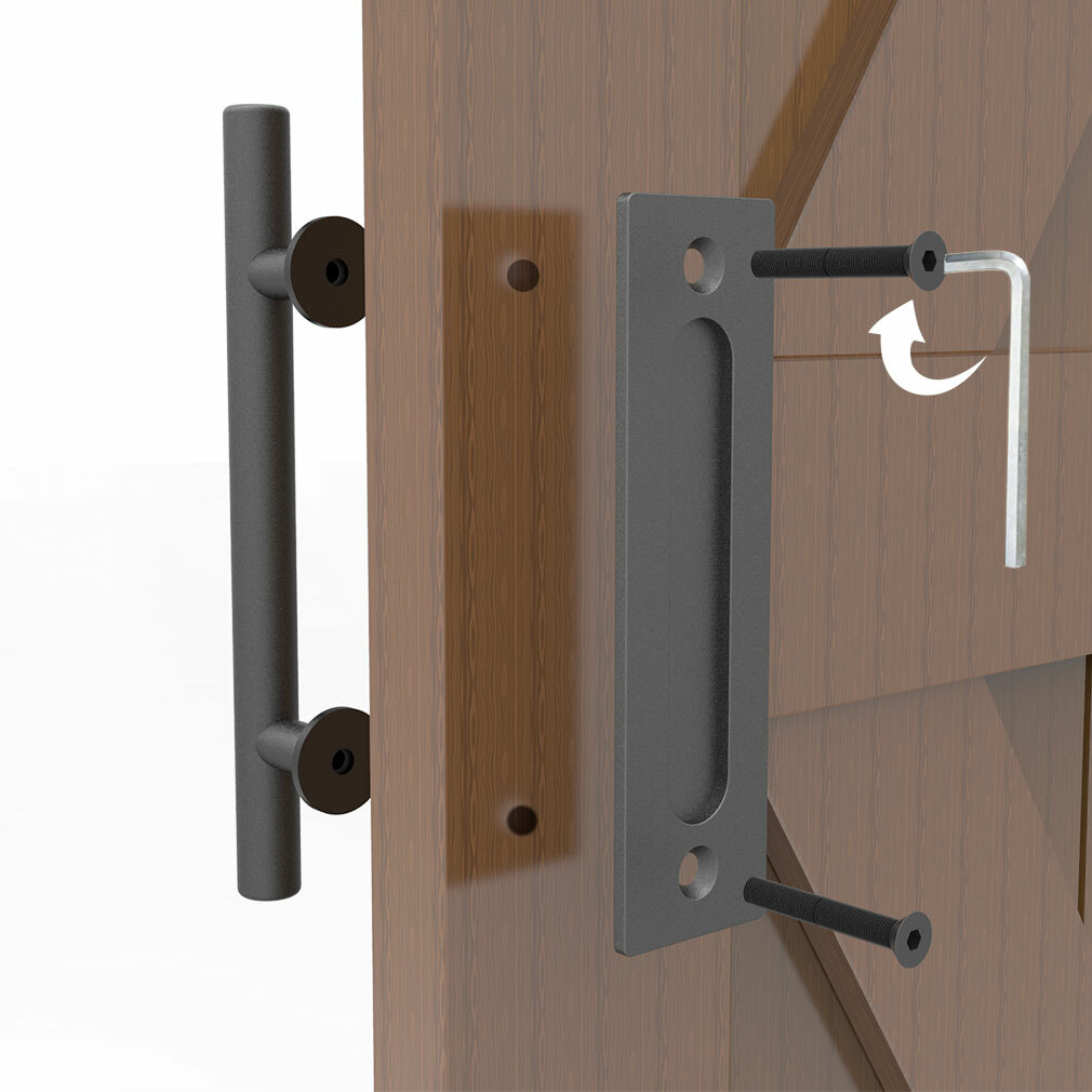 Sliding Barn Door Handle Pull and Flush Hardware Set Flat Back-Plate Matte Black