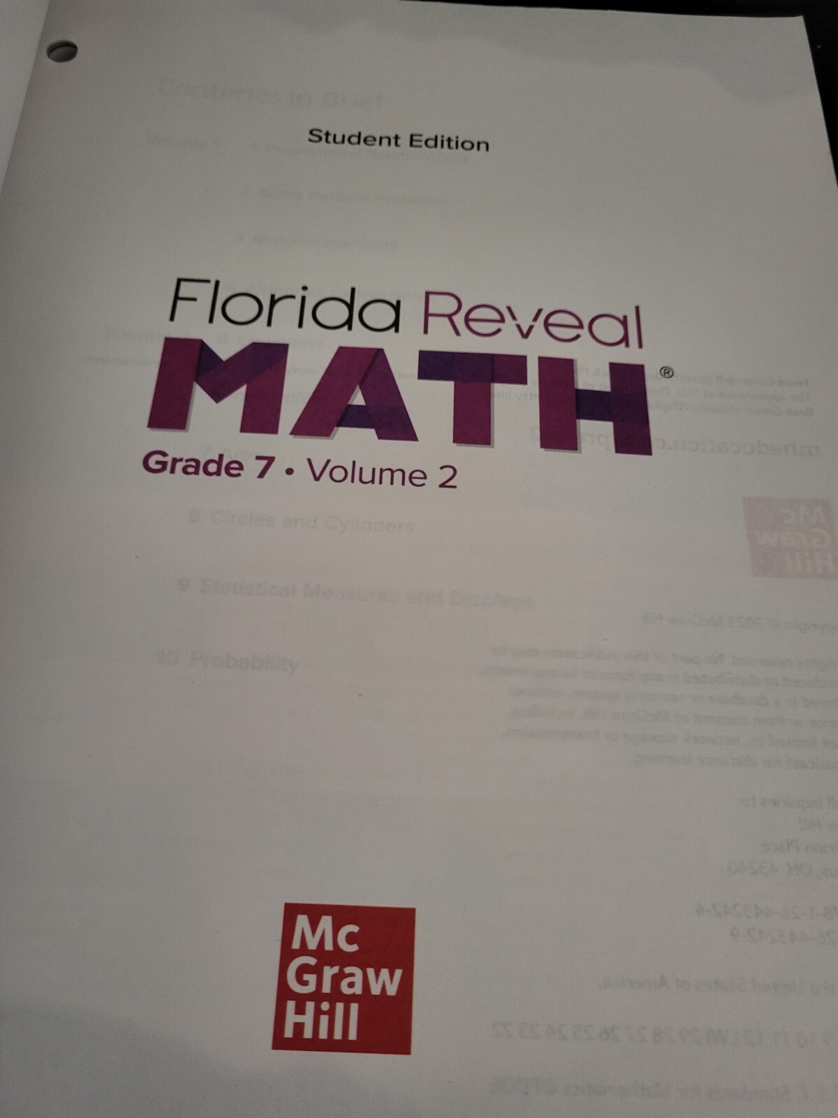 Florida Reveal Math Grade 7 Volume 2 Student Edition McGraw Hill Paperback