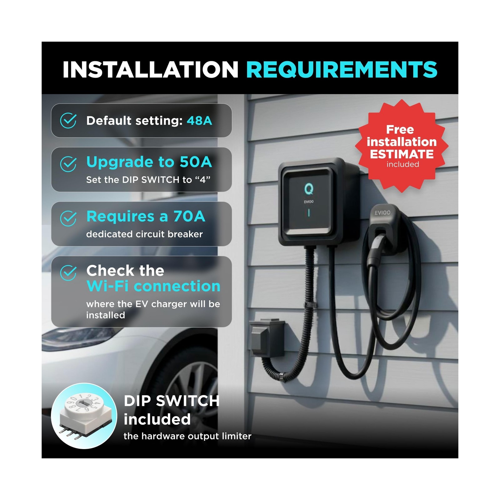 EVIQO NACS for 48 Amp 240V Hardwired 2 EV - Wall ...