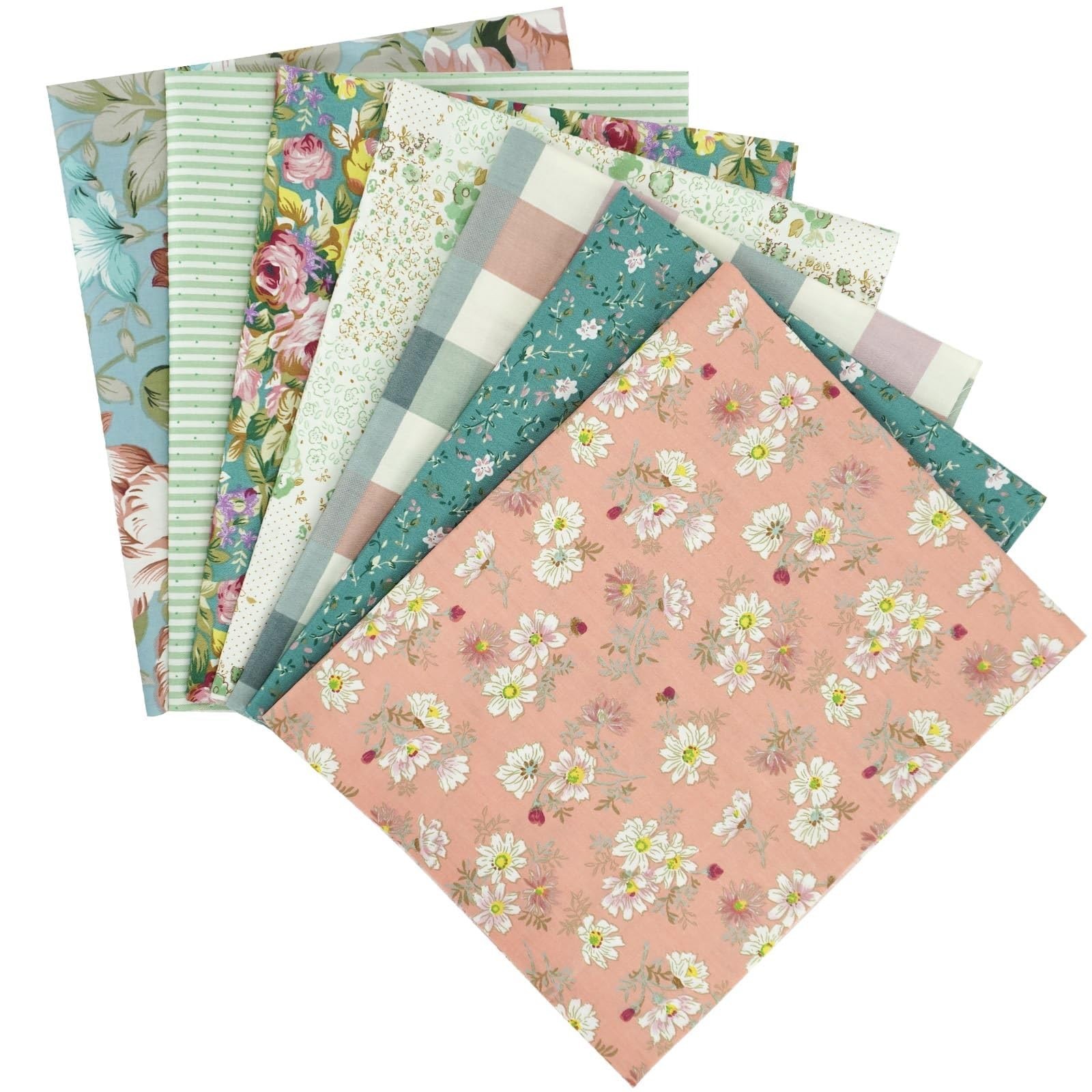 7-Piece Floral Printed Quilting Fabric Bundle, 100% Cotton Fat Quarters, 22"x...