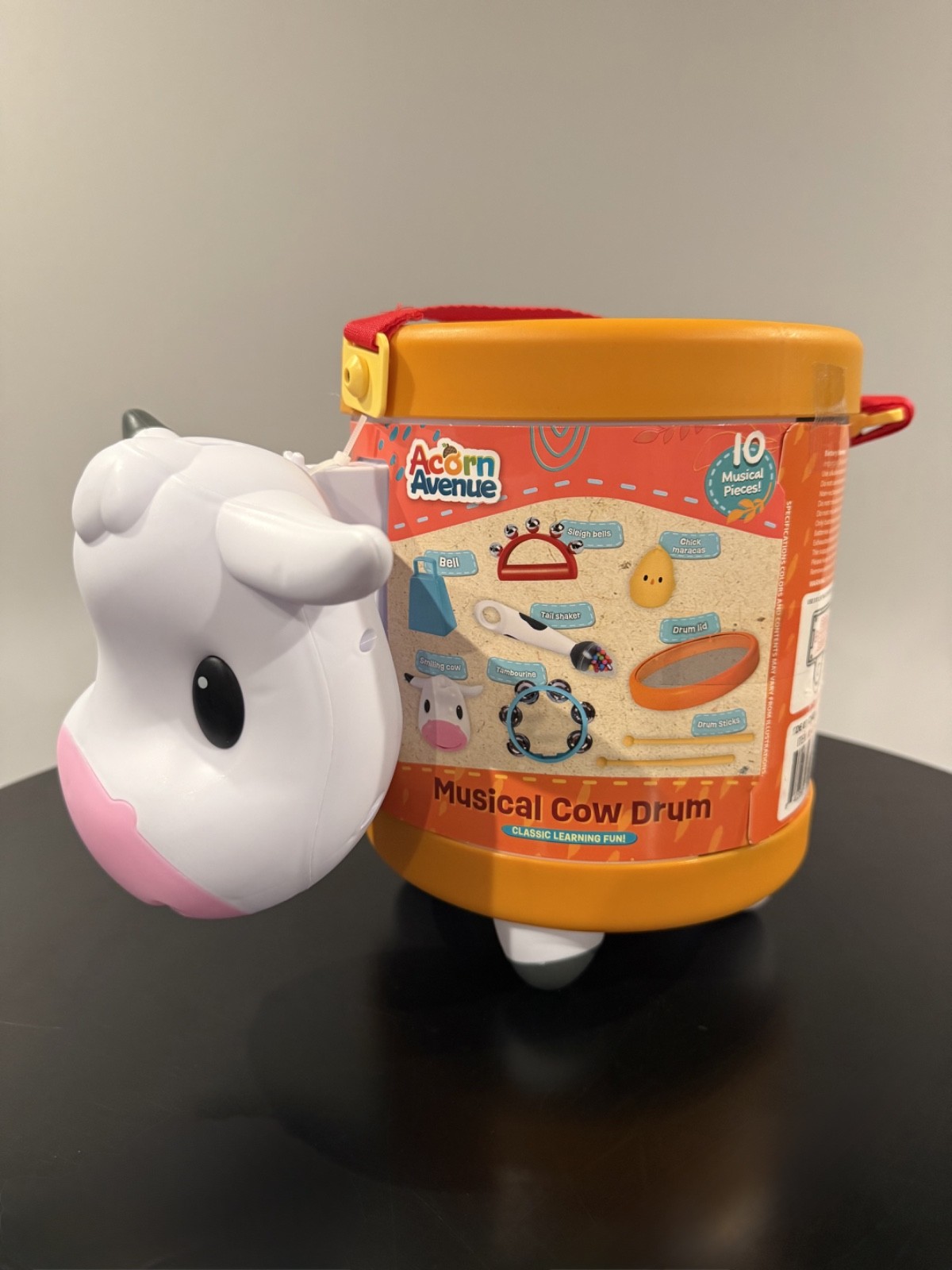 Acorn Avenue Cow Drum Set Toddler Musical Toy 18m + Lights/Sounds--Complete