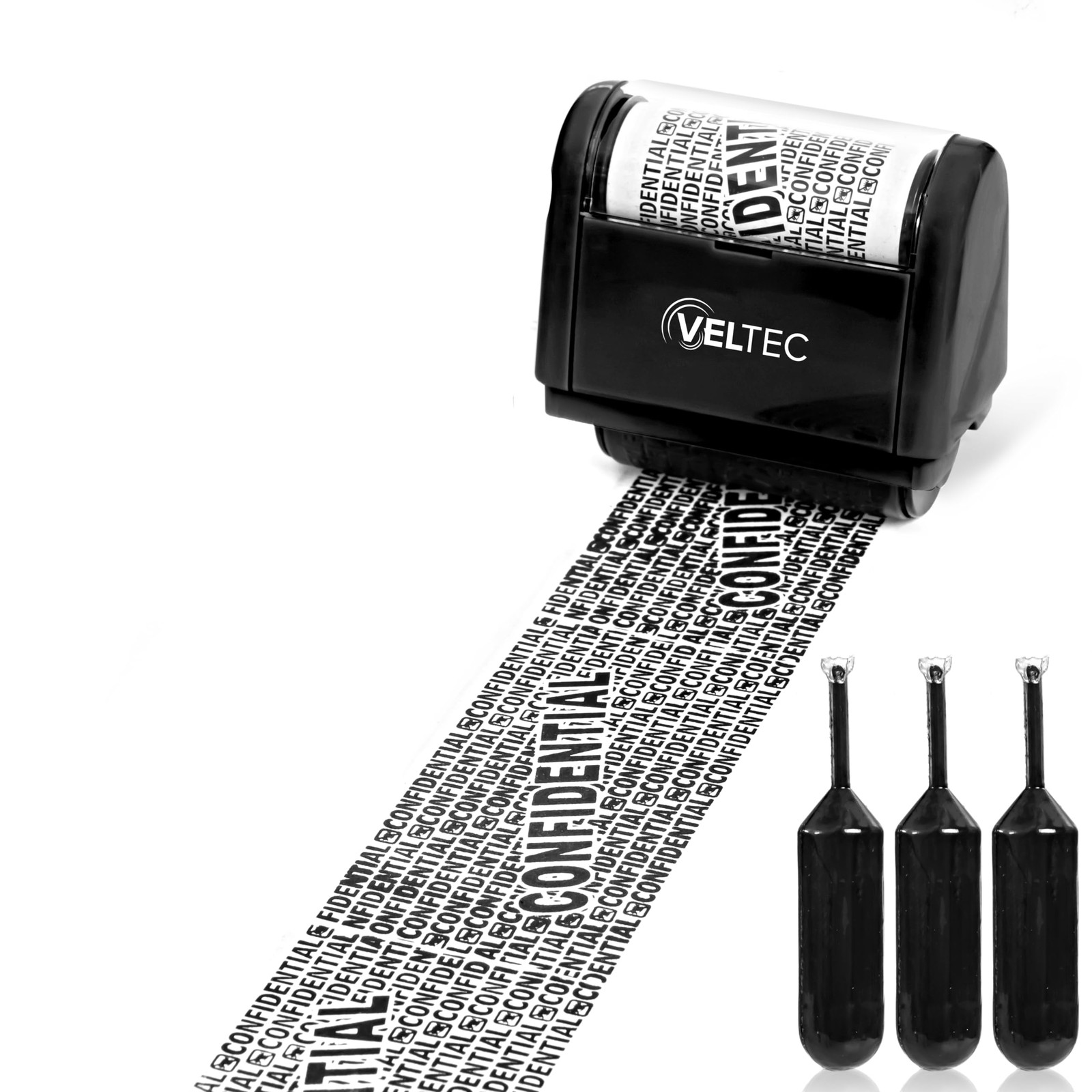 ID Protector Ink Roller - Identity Theft Protection Roller Stamp Set (Black, .