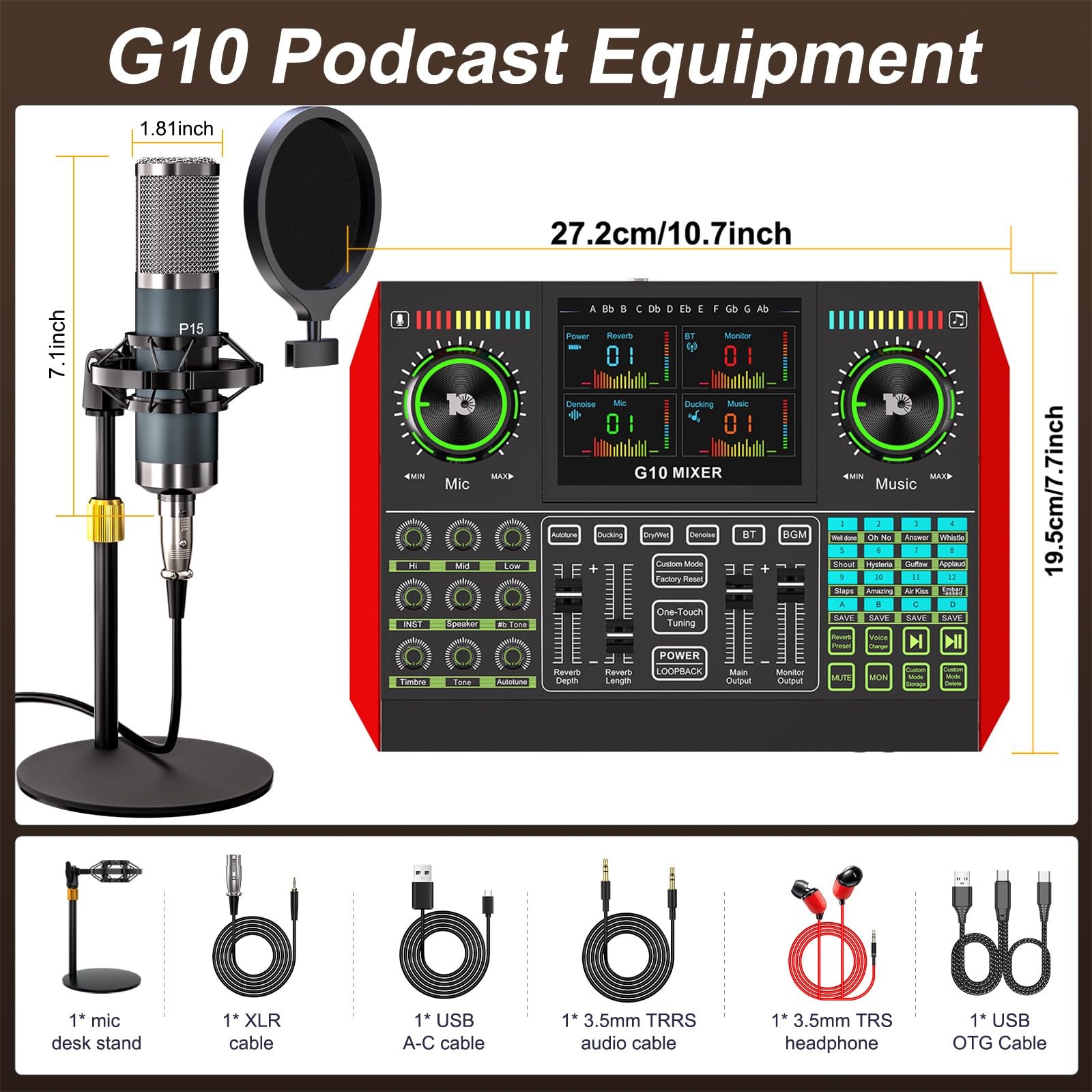 Podcast Microphone Bundle with Audio Mixer for Live Streaming, Singing, Gaming